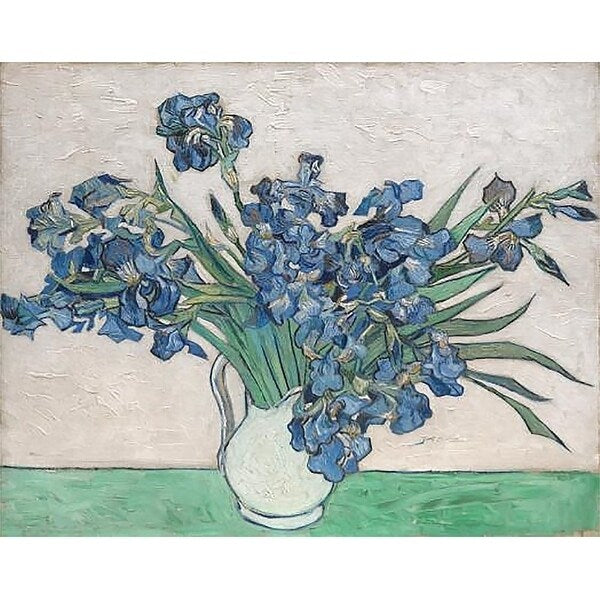 Canvas Vase With Violet Irises Against A Pink Background 1890 By Vincent Van Gogh
