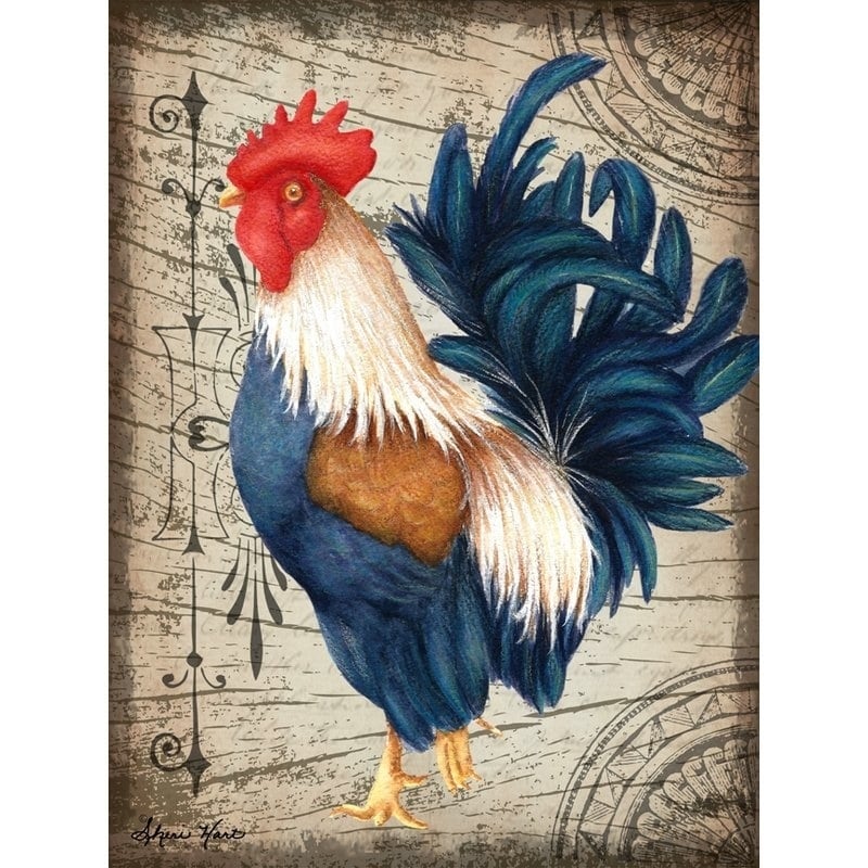 Canvas Vintage Blue Rooster Ii By Sheri Hart Graphic Art Print