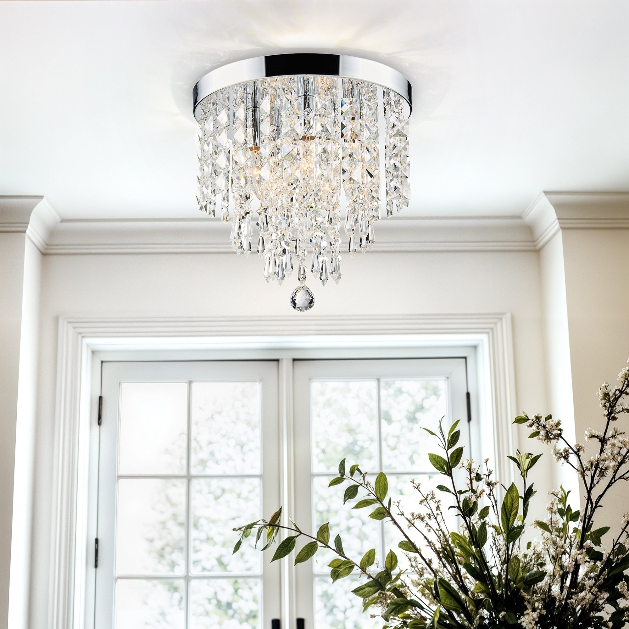 11 5 Light Flush Mount Crystal Chandelier Ceiling Light Chrome