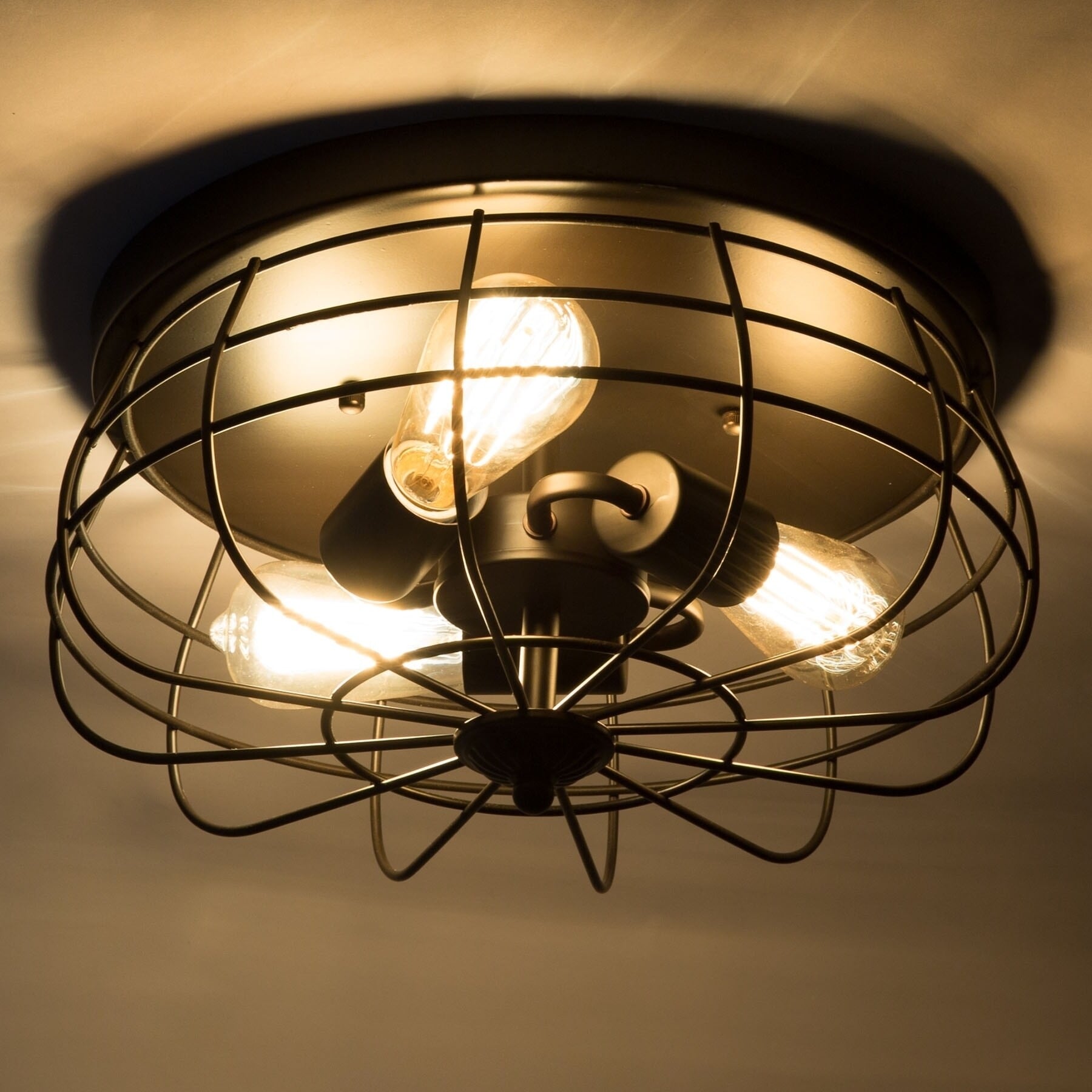 Co Z 15 Inch Industrial 3 Light Metal Cage Flush Mount Ceiling Light