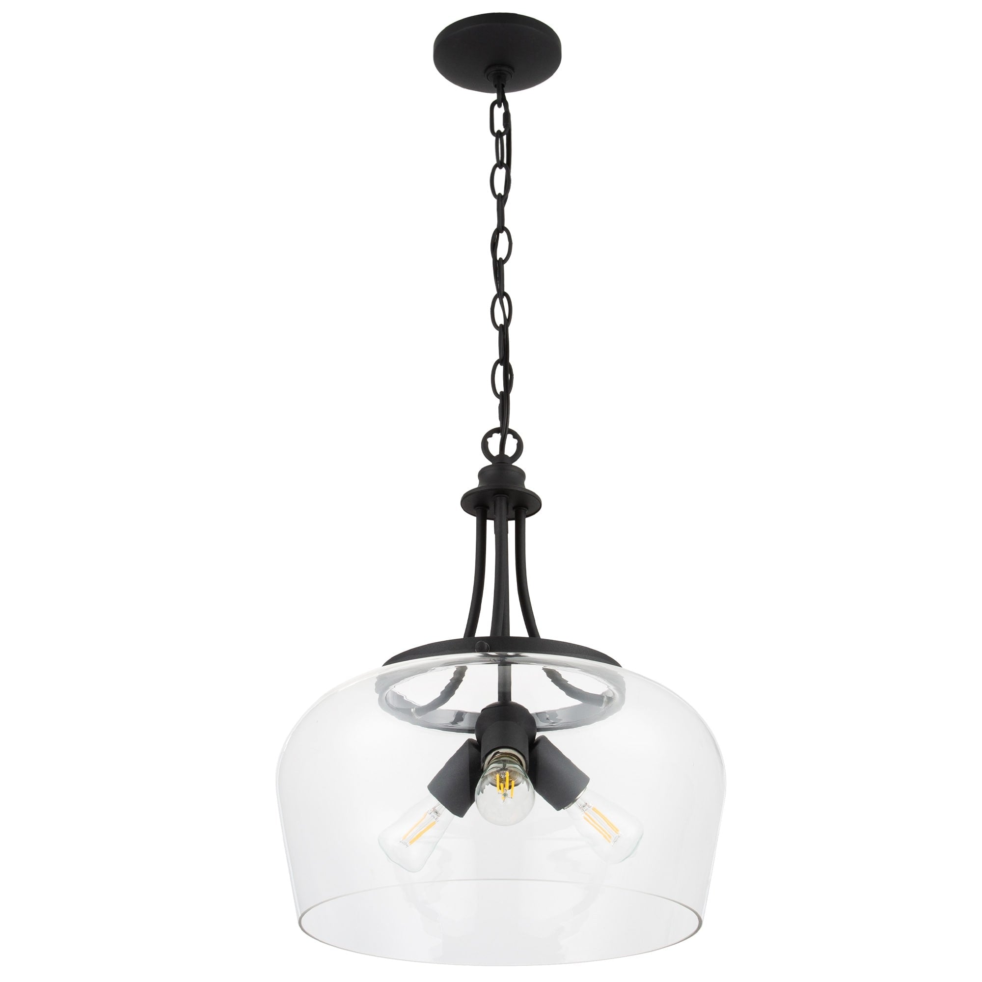 Co Z 3 Light Dome Pendant Light With Glass Shade Matte Black