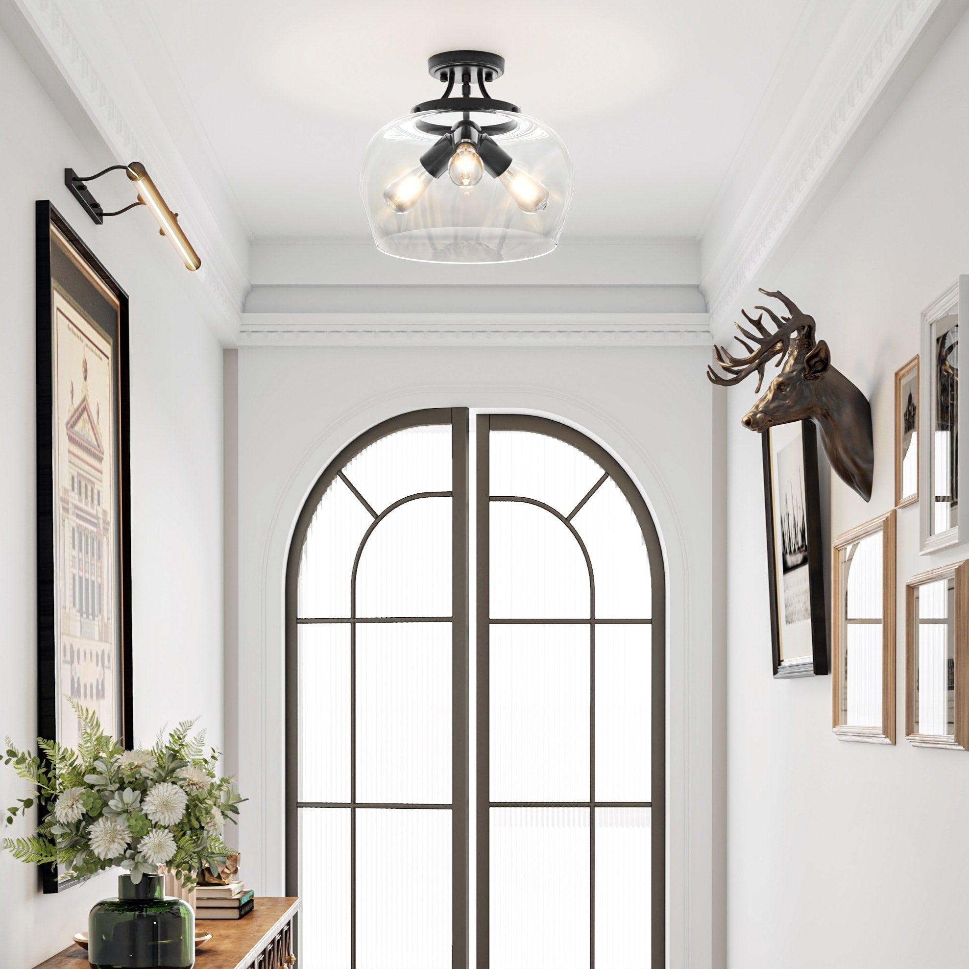 Co Z 3 Light Semi Flush Mount Ceiling Light With Glass Shade Brushed Nickel