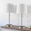 Co Z 21 Inches White Table Lamp With Usb Charger In Brushed Nickel Finish Set Of 2 N A