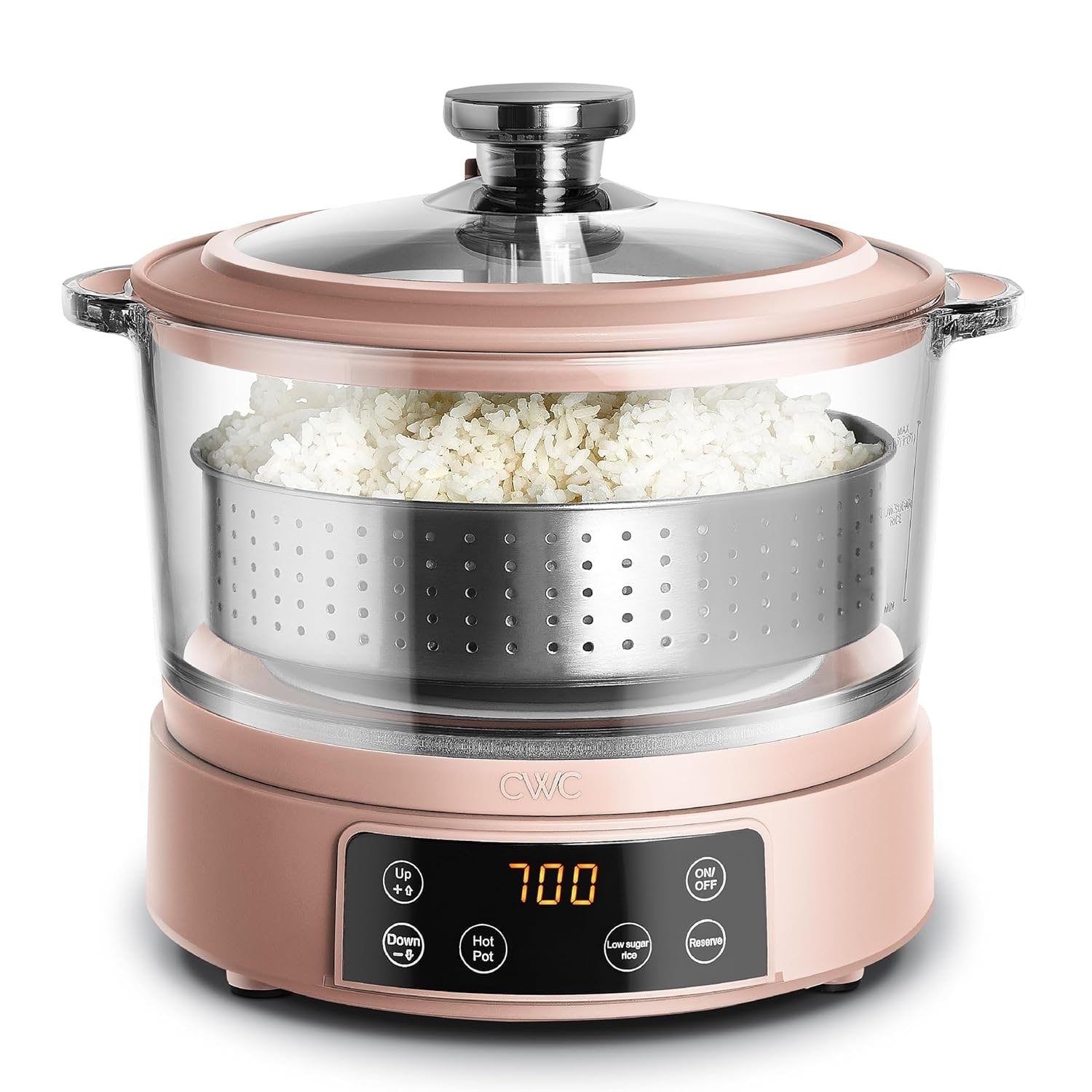 Cook With Color 3L Glass Low Carb Rice Cooker Holds 2 Cups Raw Makes 6 Cups Cooked With Auto Lift Filter Basket Digital Panel
