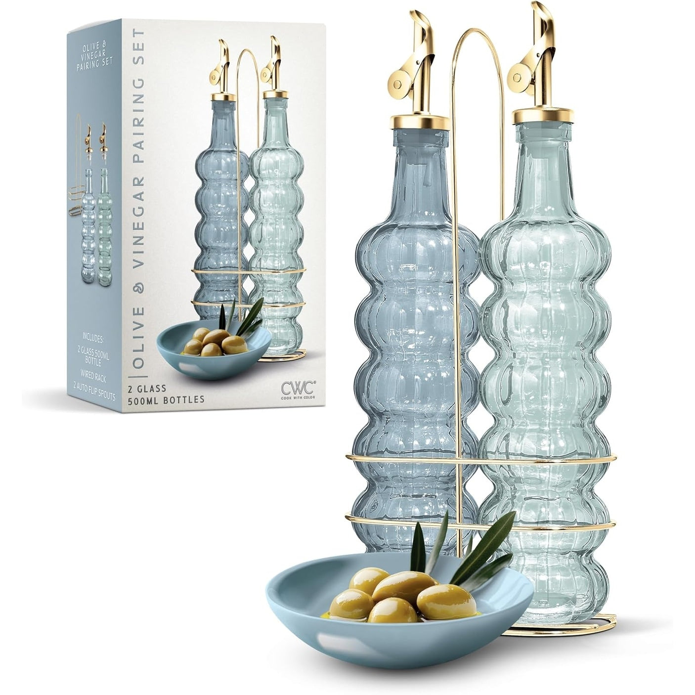 Cook With Color Glass Olive Oil Bottle Dispenser 2 Pack 17Oz Oil And Vinegar Carafe Decanter