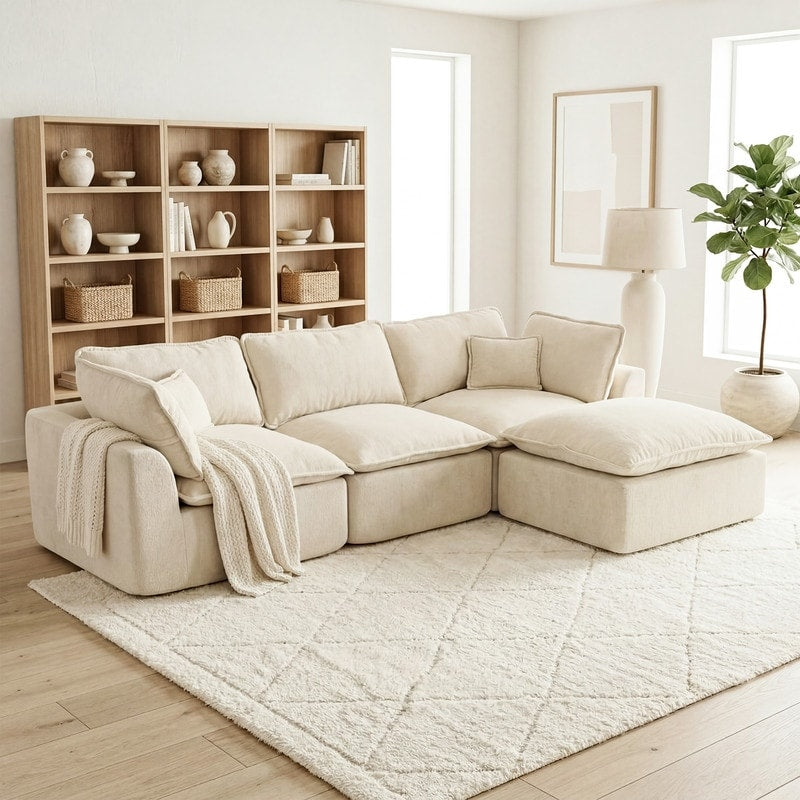 Cosiest 108 Modular Sectional Sofa L Shaped Cloud Couch With Ottoman 4 Seater Chenille Living Room Sofa
