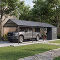 Cosiest 12X25 Ft Metal Carport With Storage Shed Heavy Duty 2 In 1 Carport With 12X5Ft Lockable Tool Room 12 25Ft