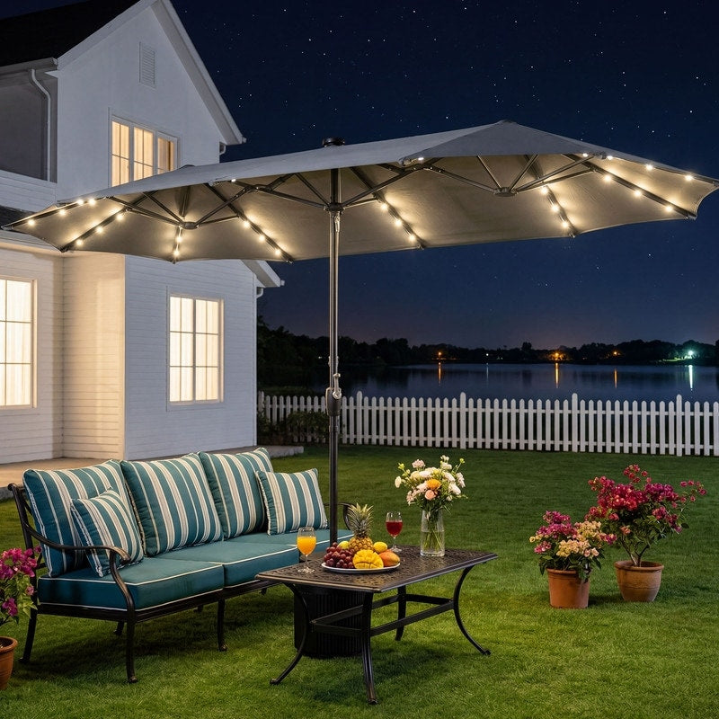 Cosiest 13Ft Double Sided Led Patio Umbrella Solar Lighted Outdoor Parasol Waterproof Uv Resistant