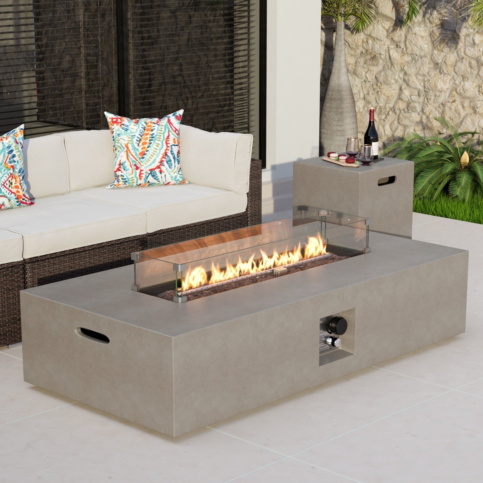 Cosiest Rectangle Dark Brown Patio Fire Table