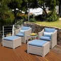 Cosiest 5 Pieces Furniture Pe Wicker Patio Chair Set With Warm Gray Cushions