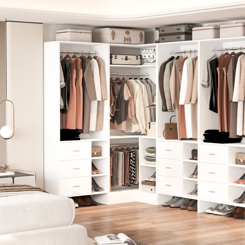Cosiest 80 L Shaped Walk In Closet System With 3 Drawer Wardrobe Expandable Rod White Storage Organizer For Bedroom