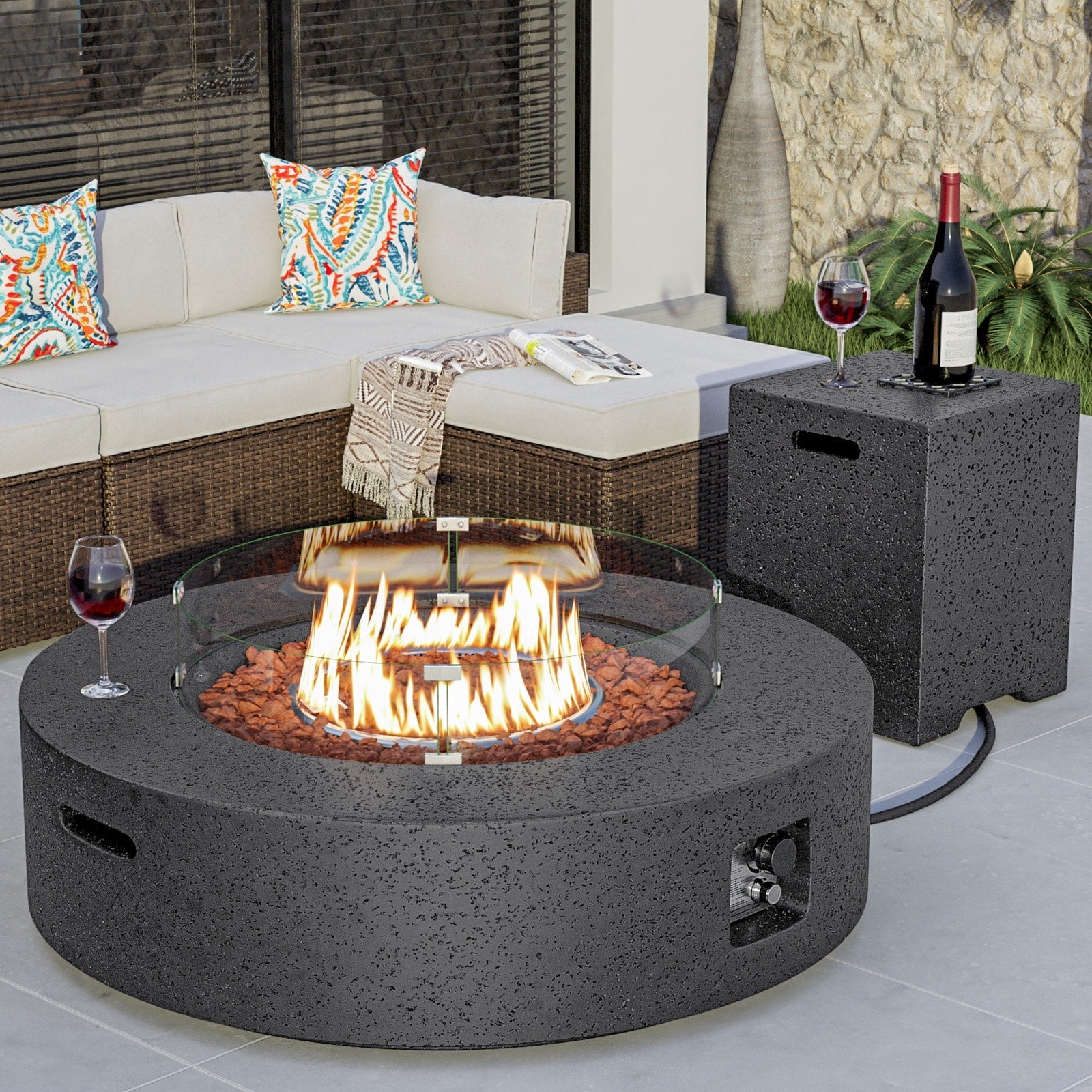 Cosiest Rectangle Dark Brown Patio Fire Table