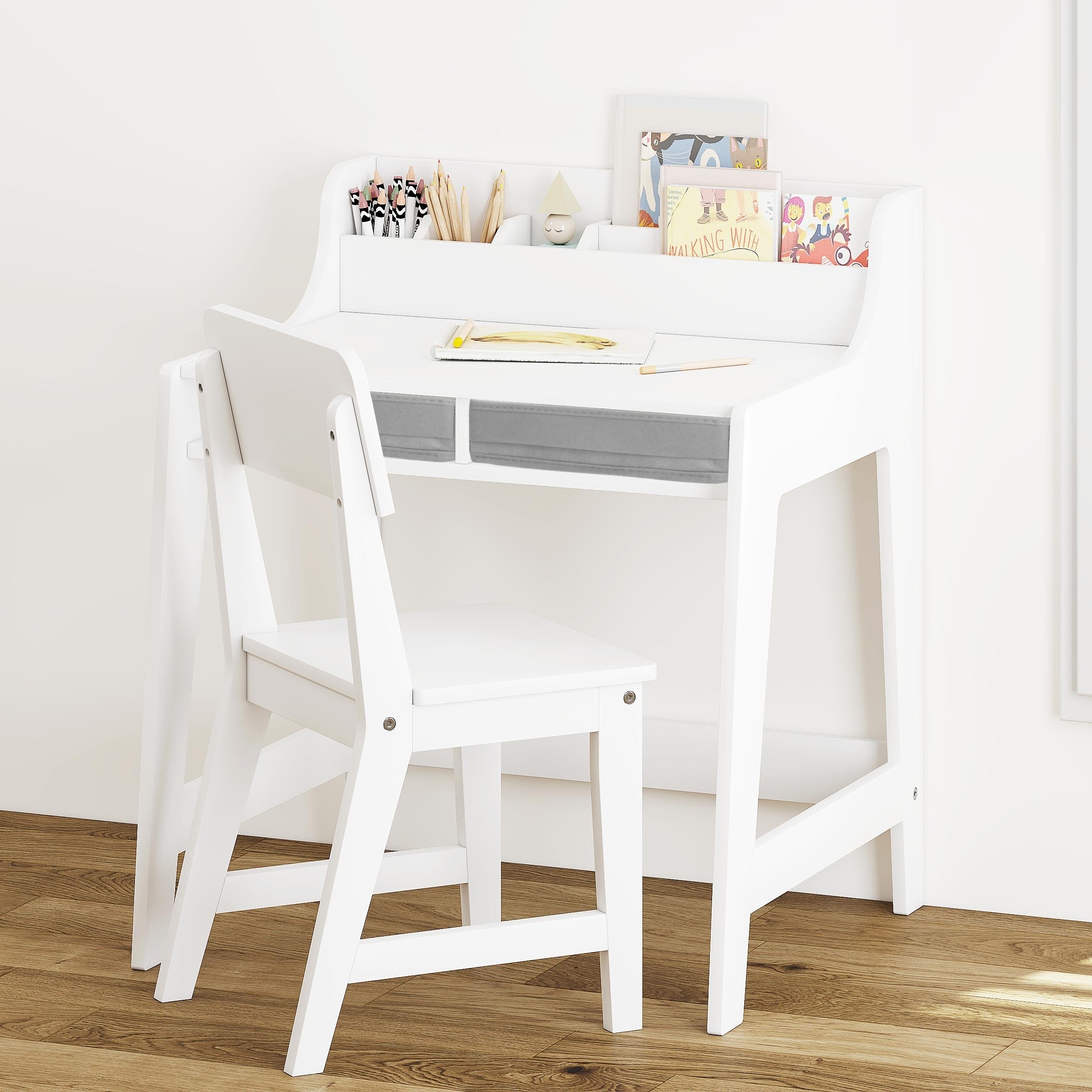 Costars Kids Study Desk With Storage Bins Activity Table And Chair Set White