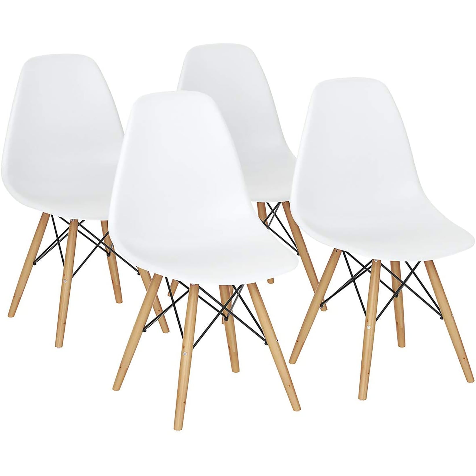 Costway Set Of 4 Mid Century Modern Style Dsw Dining Side Chair Wood Leg White