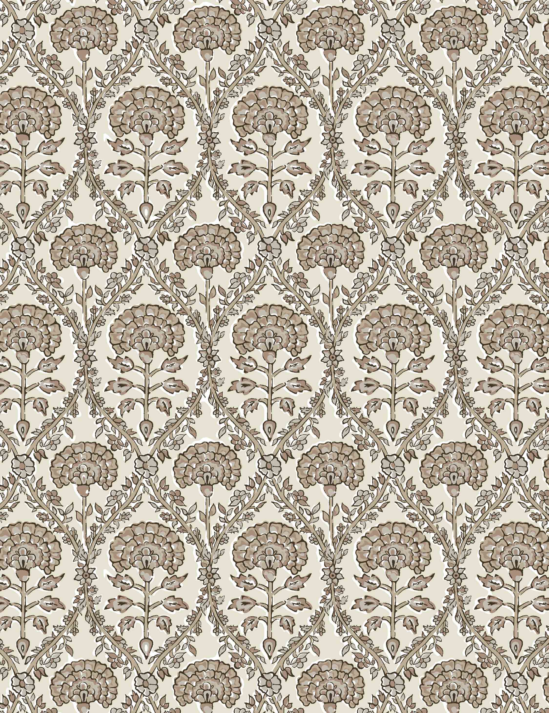 Ivory Blockprint Floral Fabric Swatch