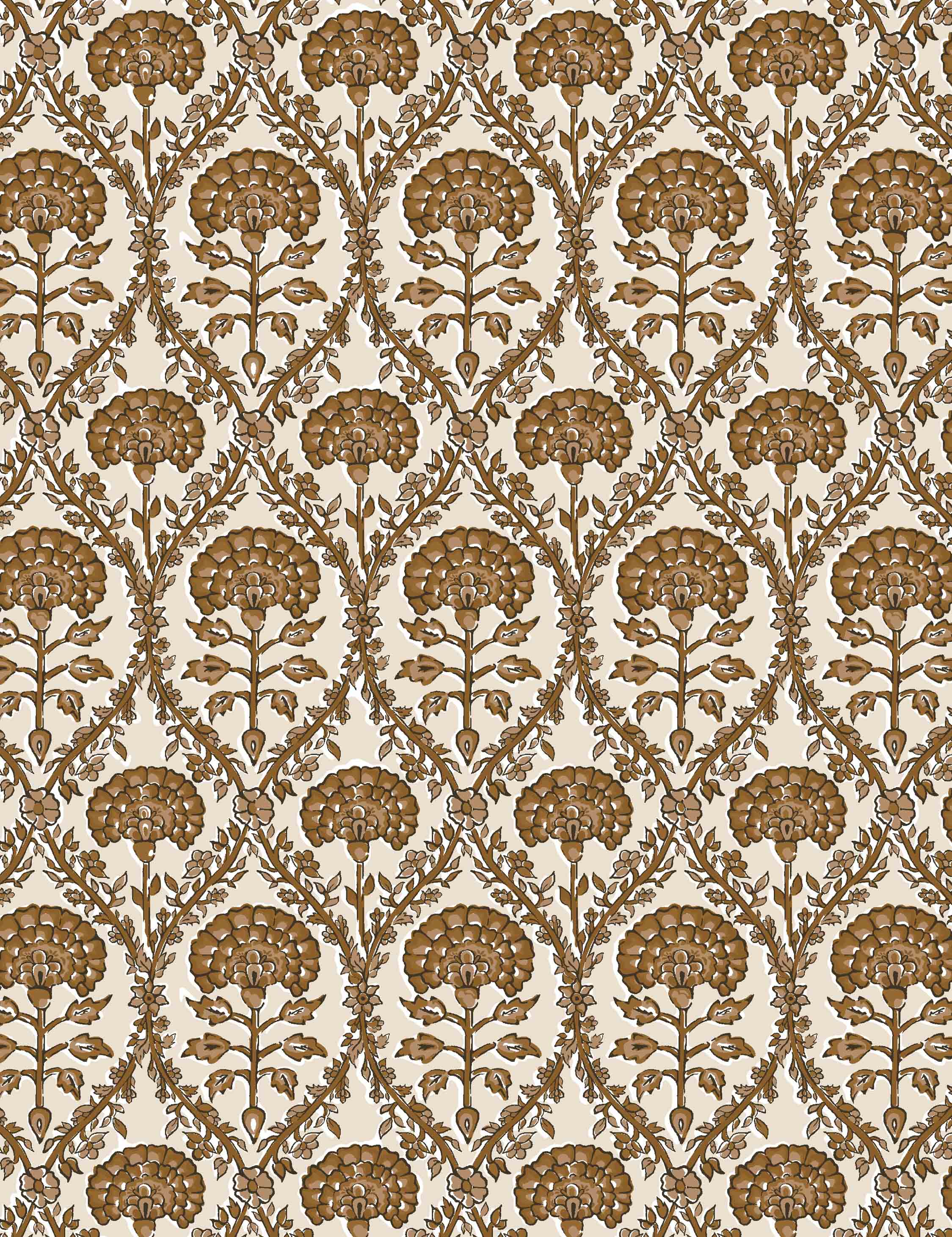 Ochre Blockprint Floral Fabric Swatch