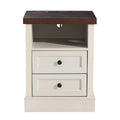 Cozayh Farmhouse Nightstand With Charging Station Vintage Bedside Table Featuring Outlet Usb Ports 2 Drawers And Open Shelf
