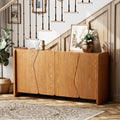 Cozayh Modern 57 Sideboard With 4 Geometric Doors Wood Storage Buffet Large Coffee Bar Tv Stand