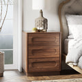 Cozayh Modern Wide Nightstand With Push To Open Drawers Mid Century Raised Base For Bedroom Oval Groove Panel Front