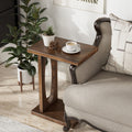 Cozayh Rustic C Shaped End Table Compact Snack Couch Side Table With Wooden Frame Warm Brown Wood Finish
