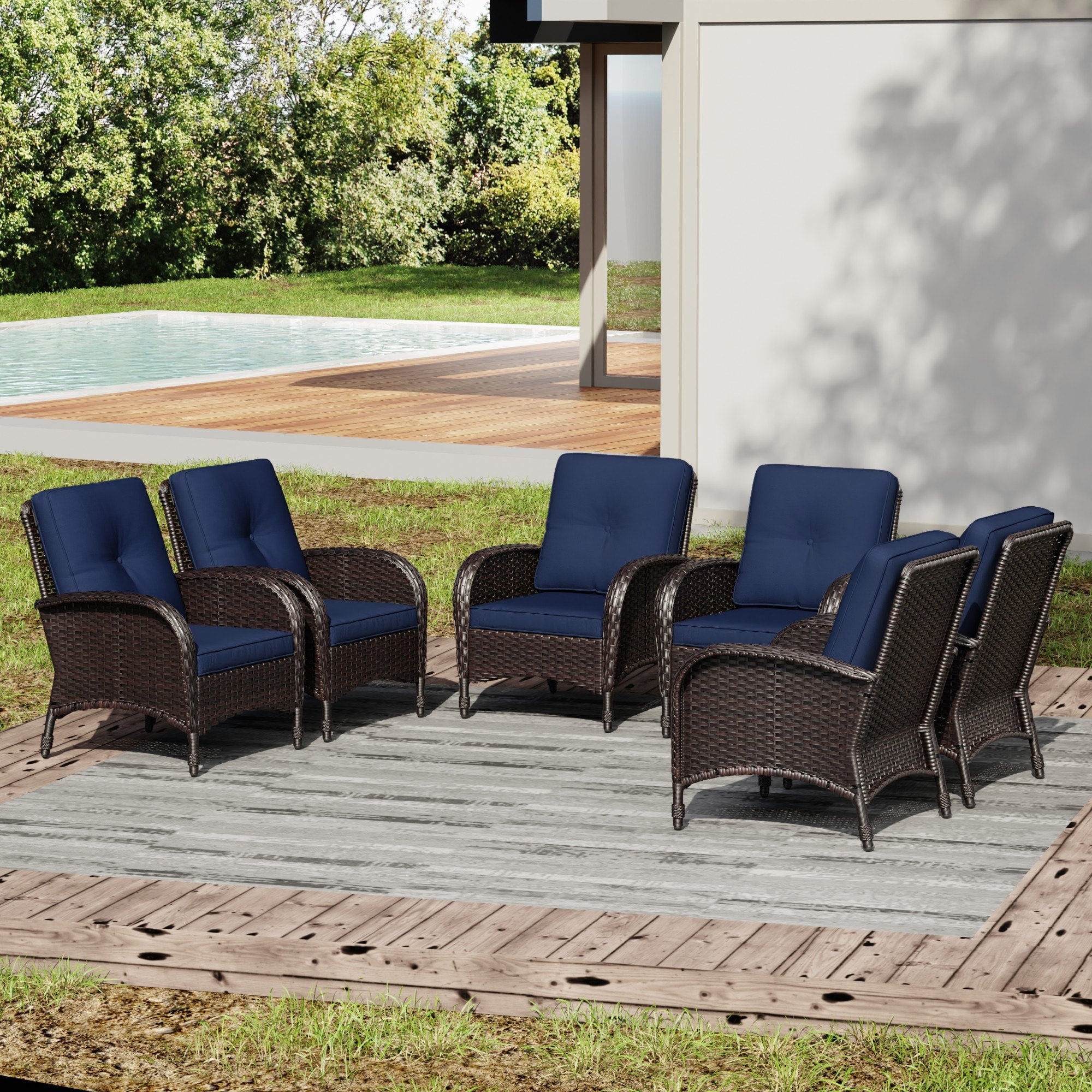 Cozyowr 6 Piece Outdoor Wicker Chair Set With Premium Olefin Cushions Red