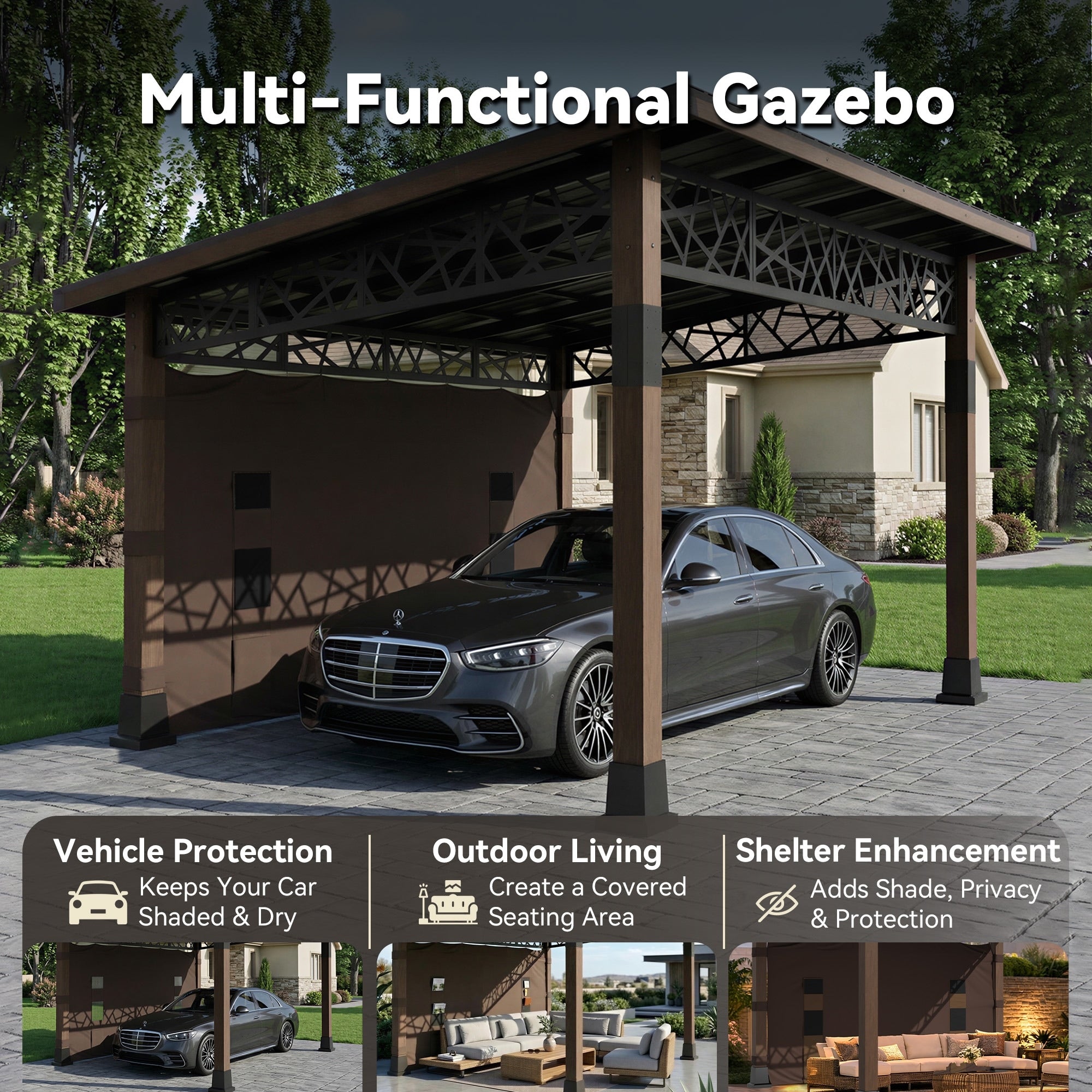 Cozywor 12 Ft X 14 Ft Hardtop Patio Gazebo With Slope Roof