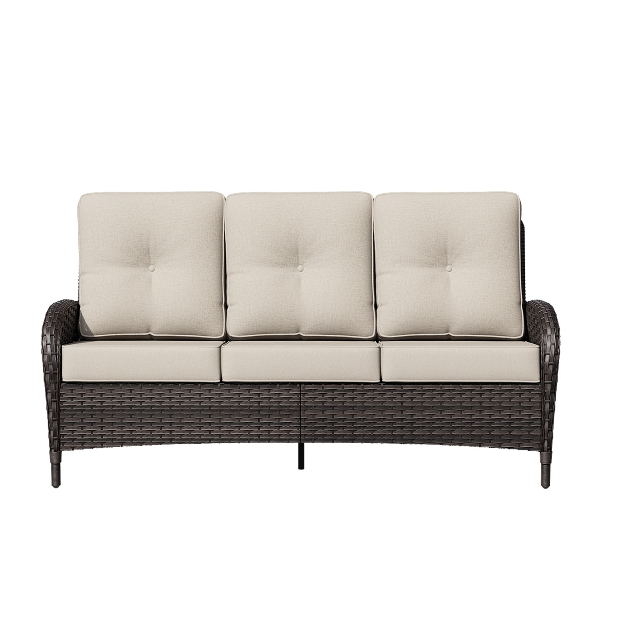 Cozywor 3 Seat Outdoor Rattan Sofa With Red Cushions