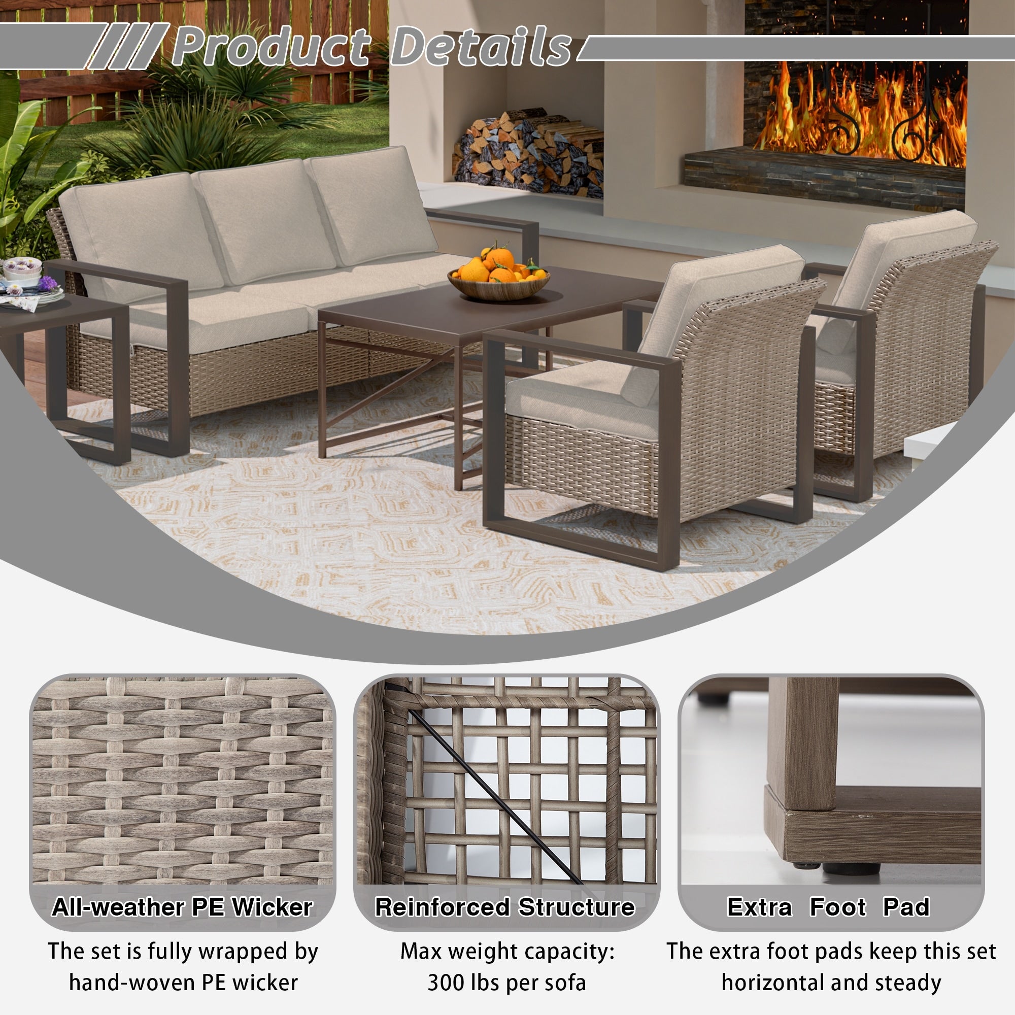 Cozywor 5 Piece Outdoor Patio Conversation Set
