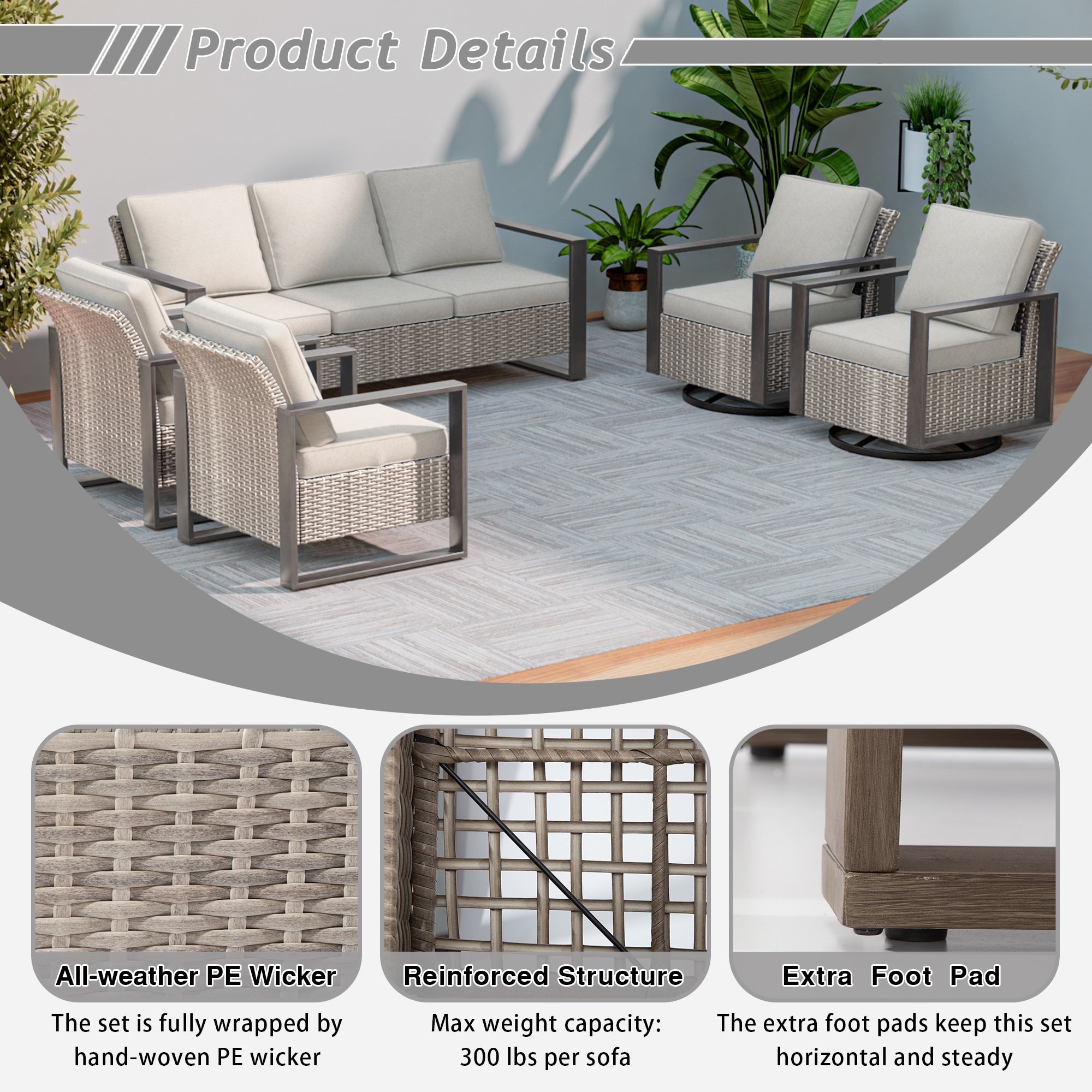 Cozywor 5 Piece Patio Furniture Chair Outdoor Conversation Set