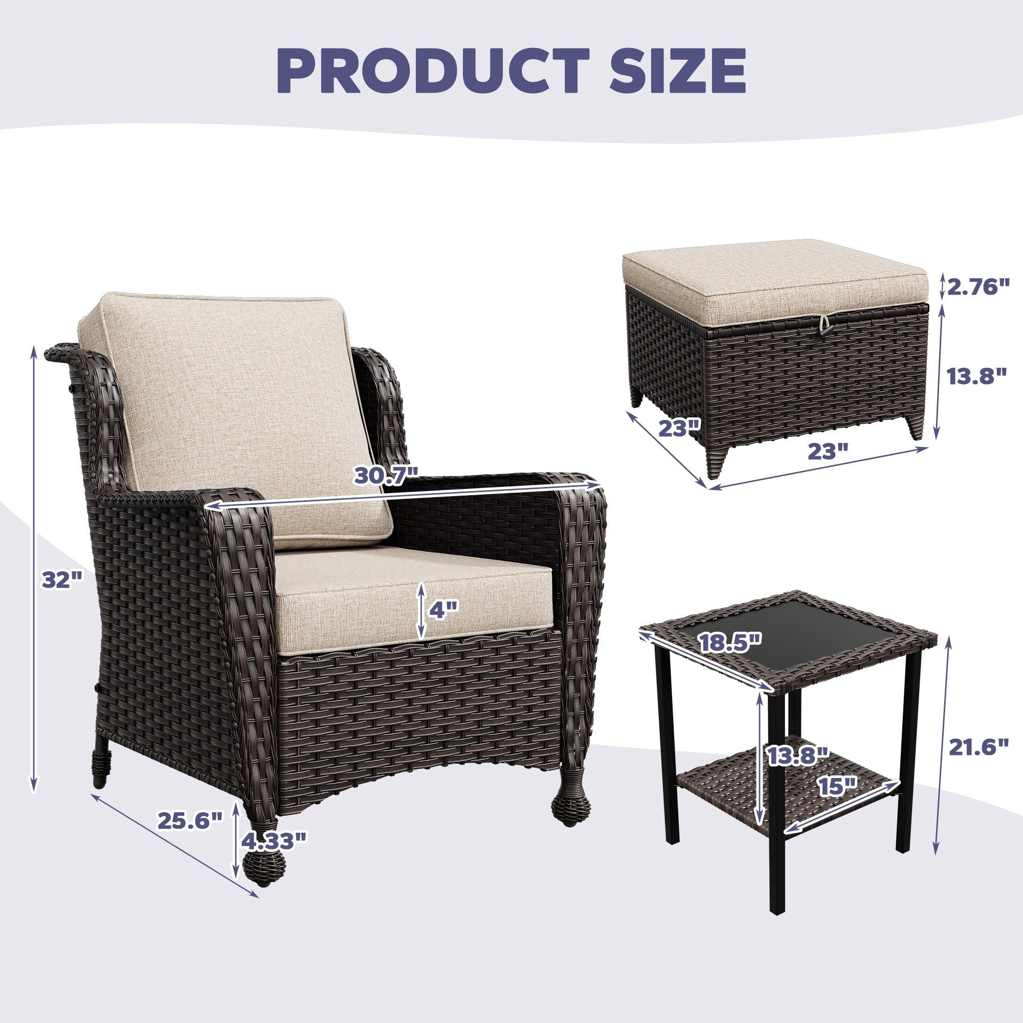 Cozywor 5 Piece Patio Rattan Conversation Set With Side Table