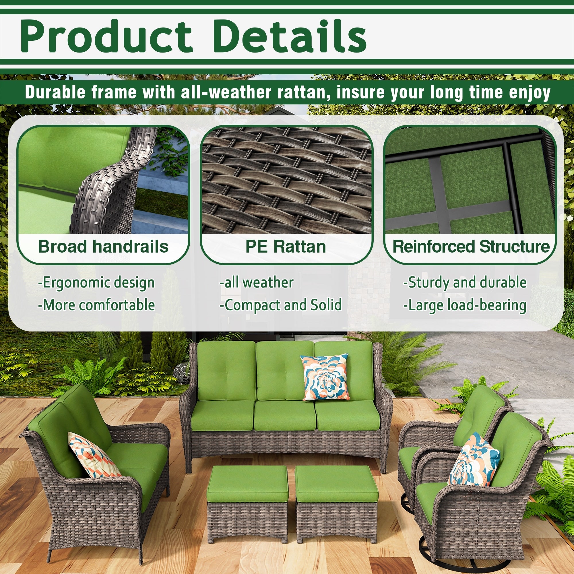 Cozywor 6 Piece Wicker Outdoor Patio Conversation Set With Cushions