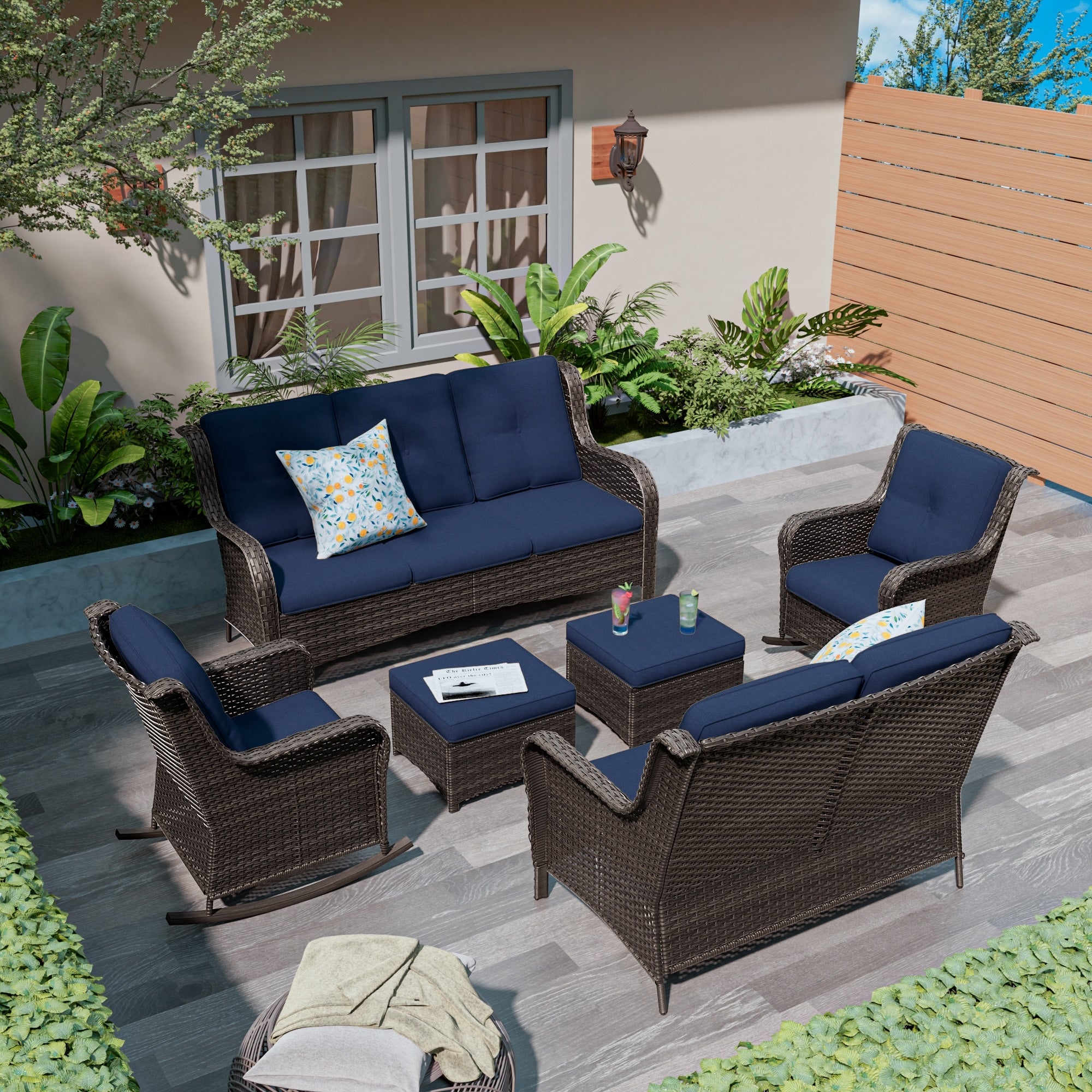 Cozywor 6 Piece Wicker Outdoor Patio Conversation Set