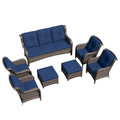 Cozywor All Weather Olefin Wicker Sofa Chair Set With Multi Functional Ottomans Blue