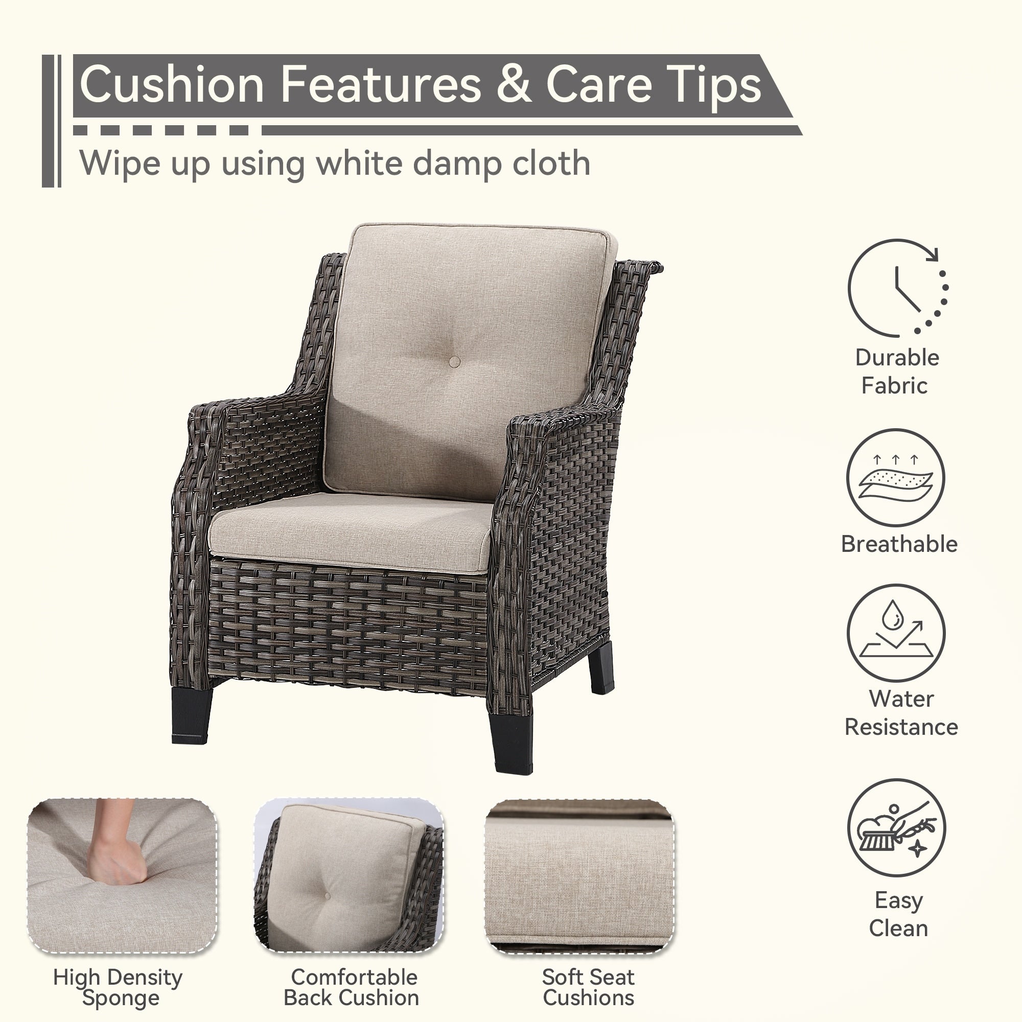 Cozywor All Weather Outdoor Set With Ergonomic Seating Water Repellent Design Beige