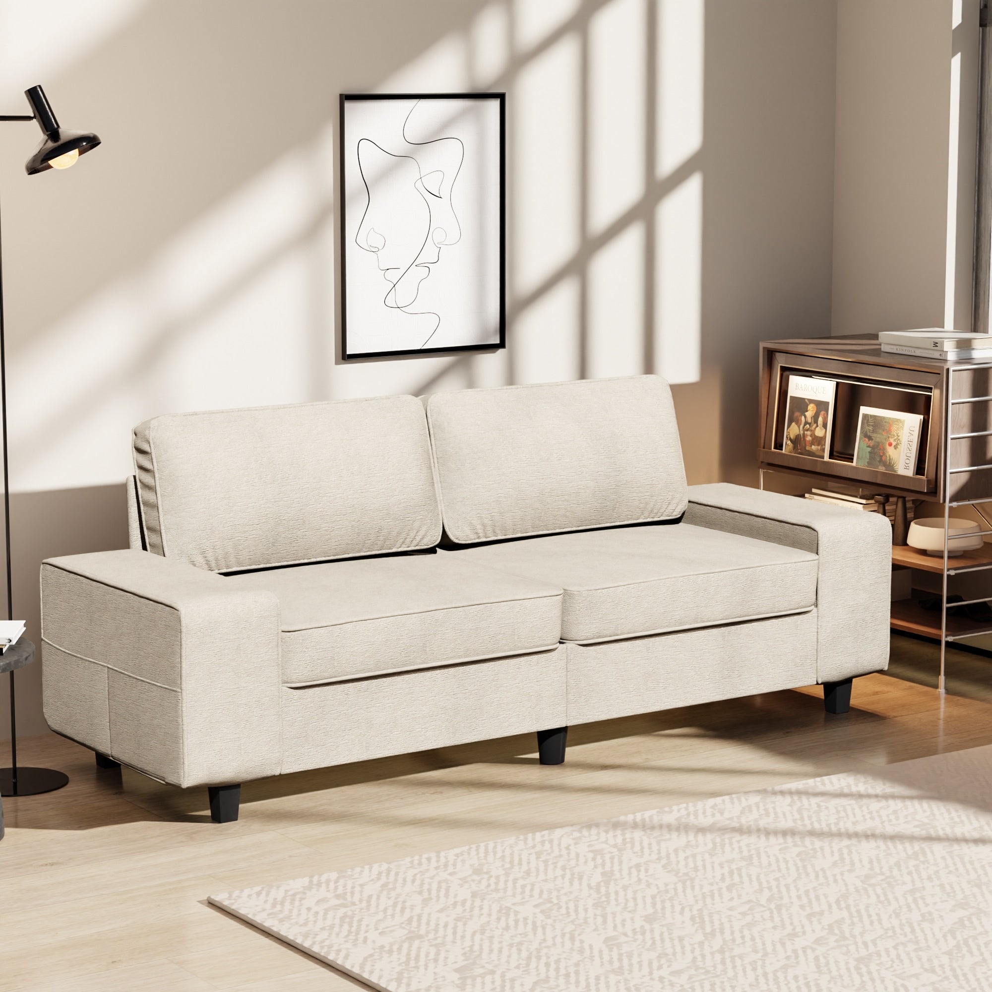 Cozywor Modern Style Indoor Coffee Fabric Living Room Loveseat