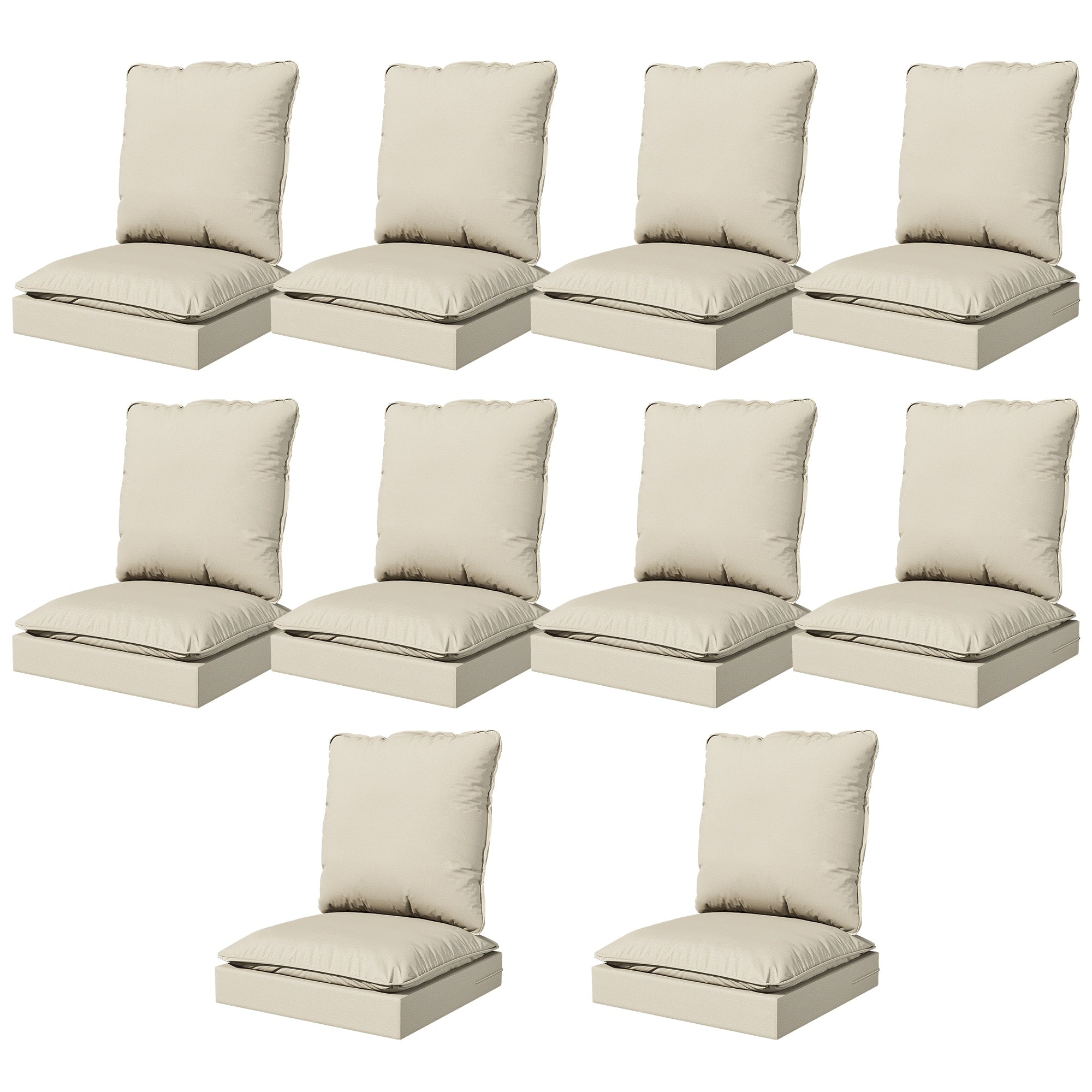 Cozywor Outdoor 2 Piece Cushion Set With 28D High Density Foam Velcro Connection Easy Clean Fabric Beige