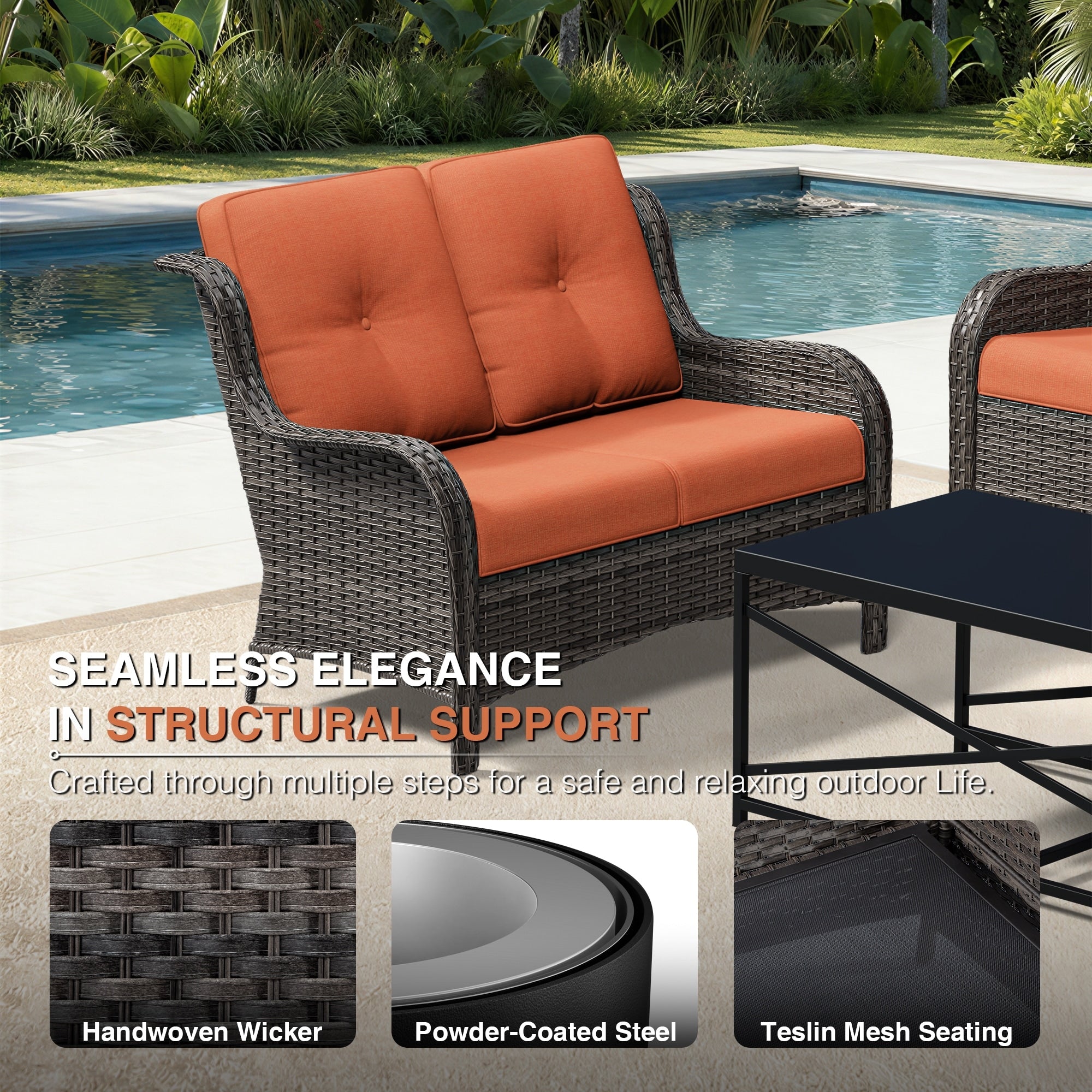 Cozywor Outdoor 2 Seat Sofa Set With Swivel Chairs Multi Functional Ottomans Red