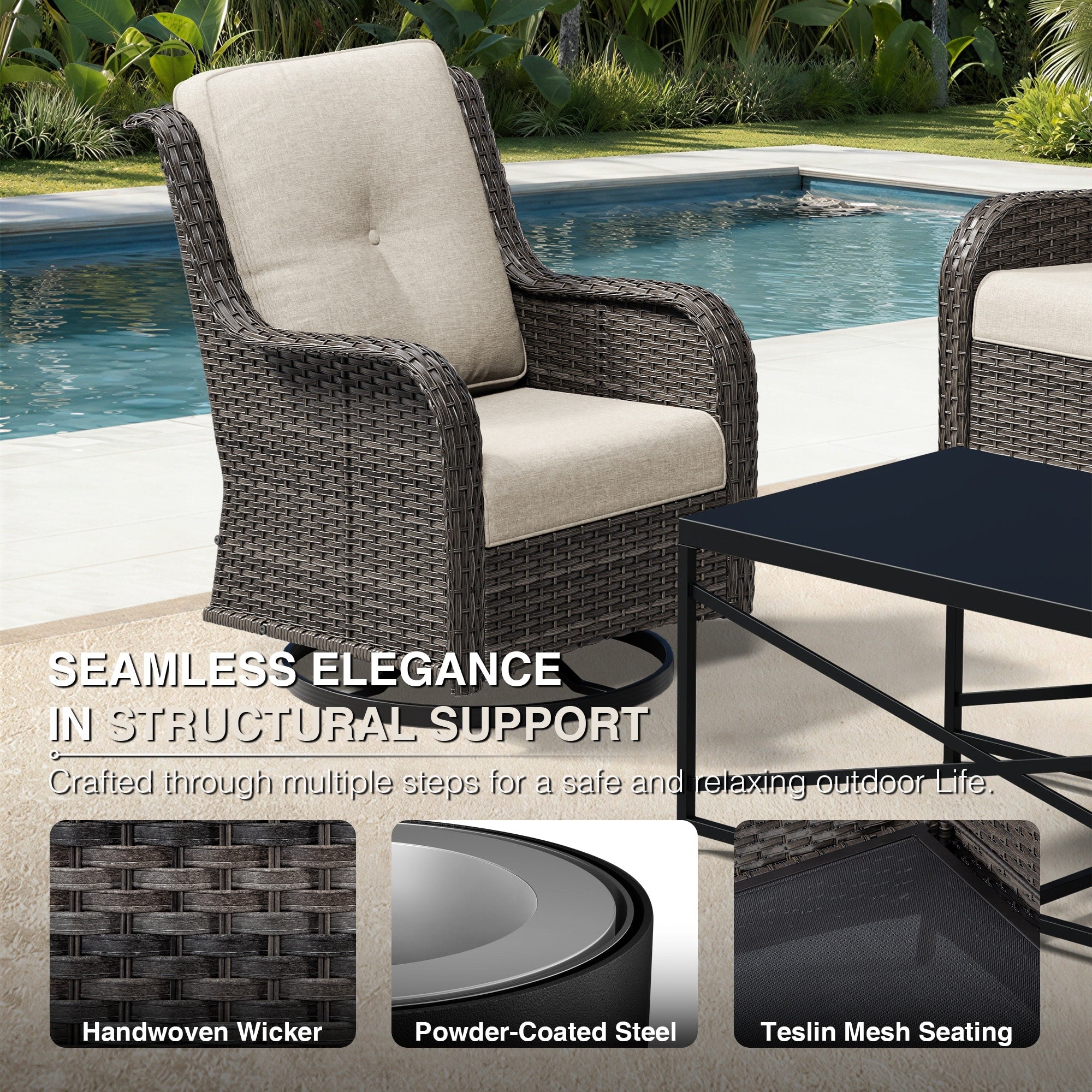 Cozywor Outdoor 4 Piece Swivel Rocker Chair Set Blue