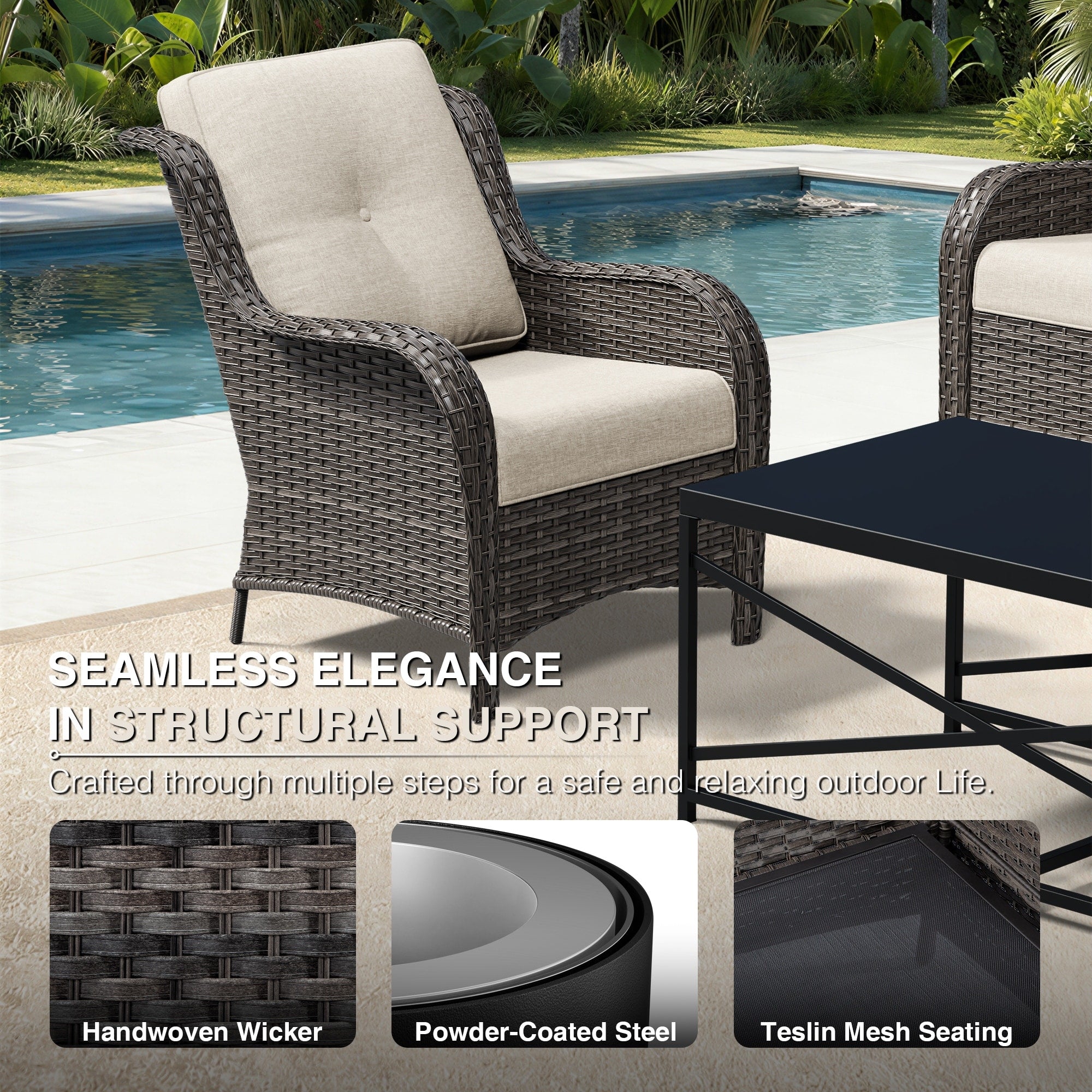 Cozywor Outdoor 6 Piece Wicker Chair Set With All Weather Olefin Cushions Blue