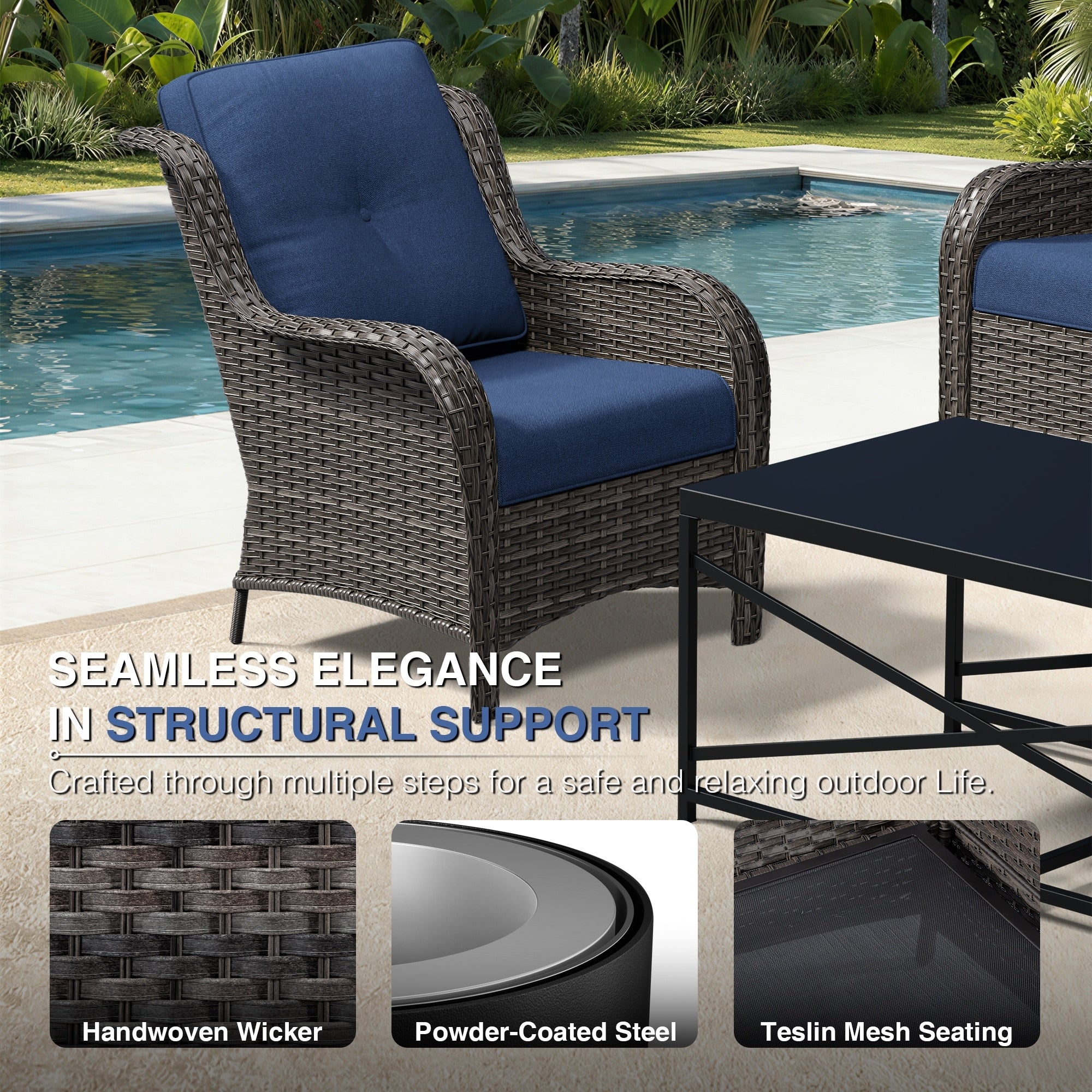 Cozywor Outdoor Bistro Set With Ergonomic Pe Rattan Chairs Tempered Glass Side Table