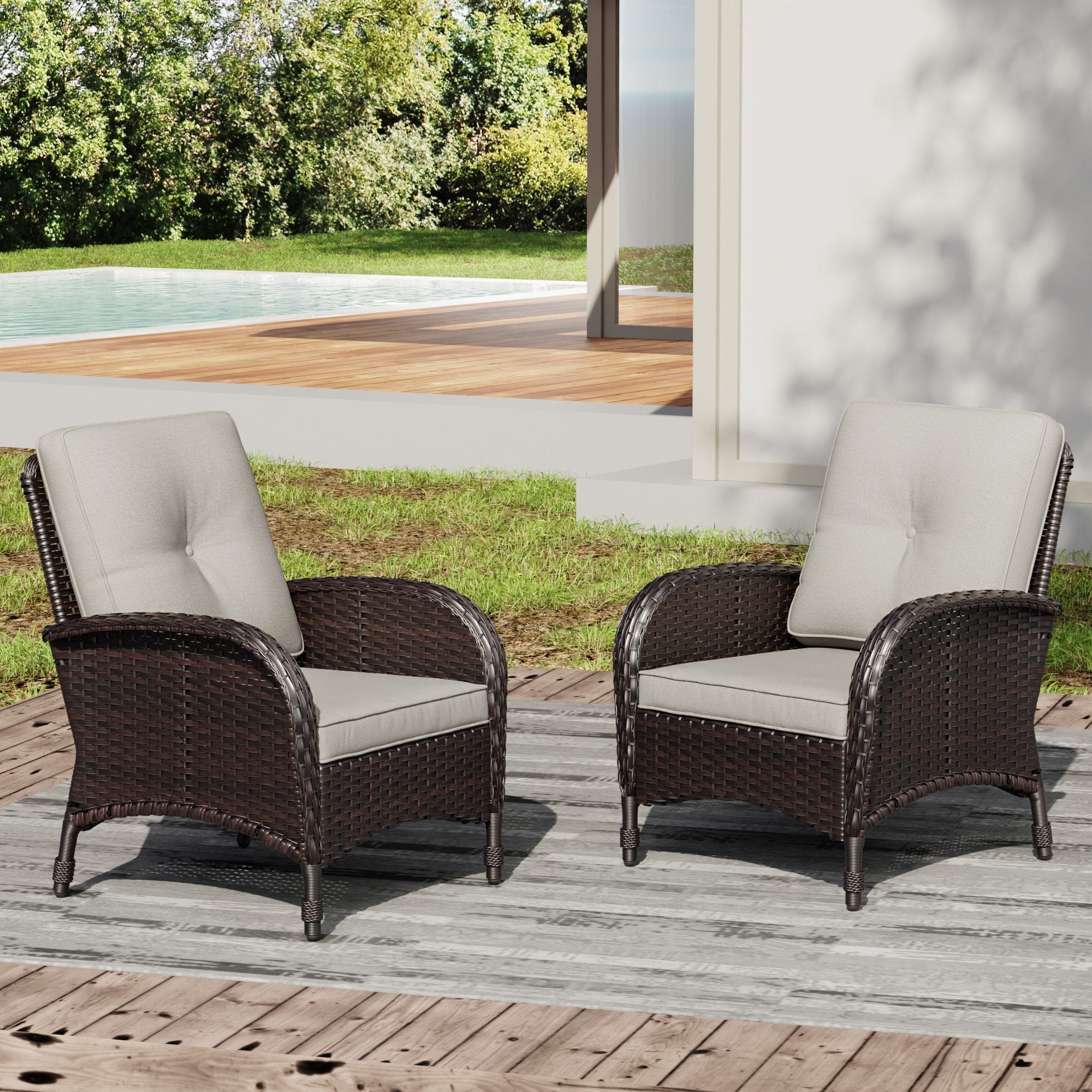 Cozywor Outdoor Patio Armchairs Set Of 2 Water Resistant Uv Resistant Fabric Hand Woven Wicker Design Red