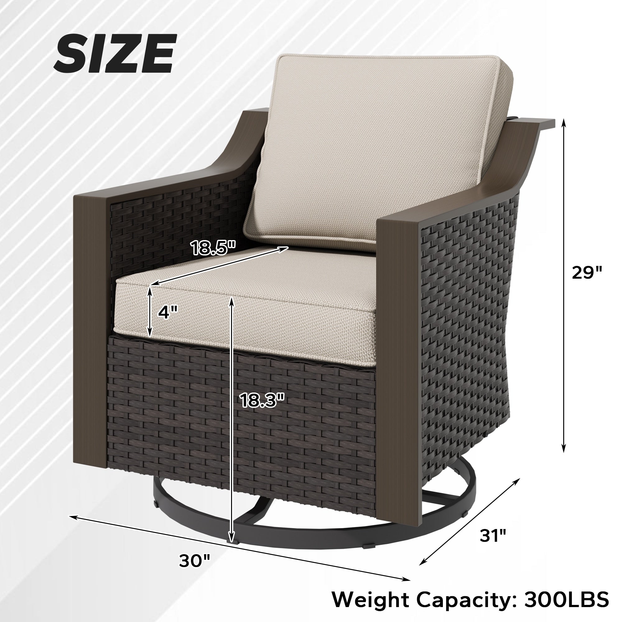 Cozywor Outdoor Rattan Swivel Rocking Chair With Cushions