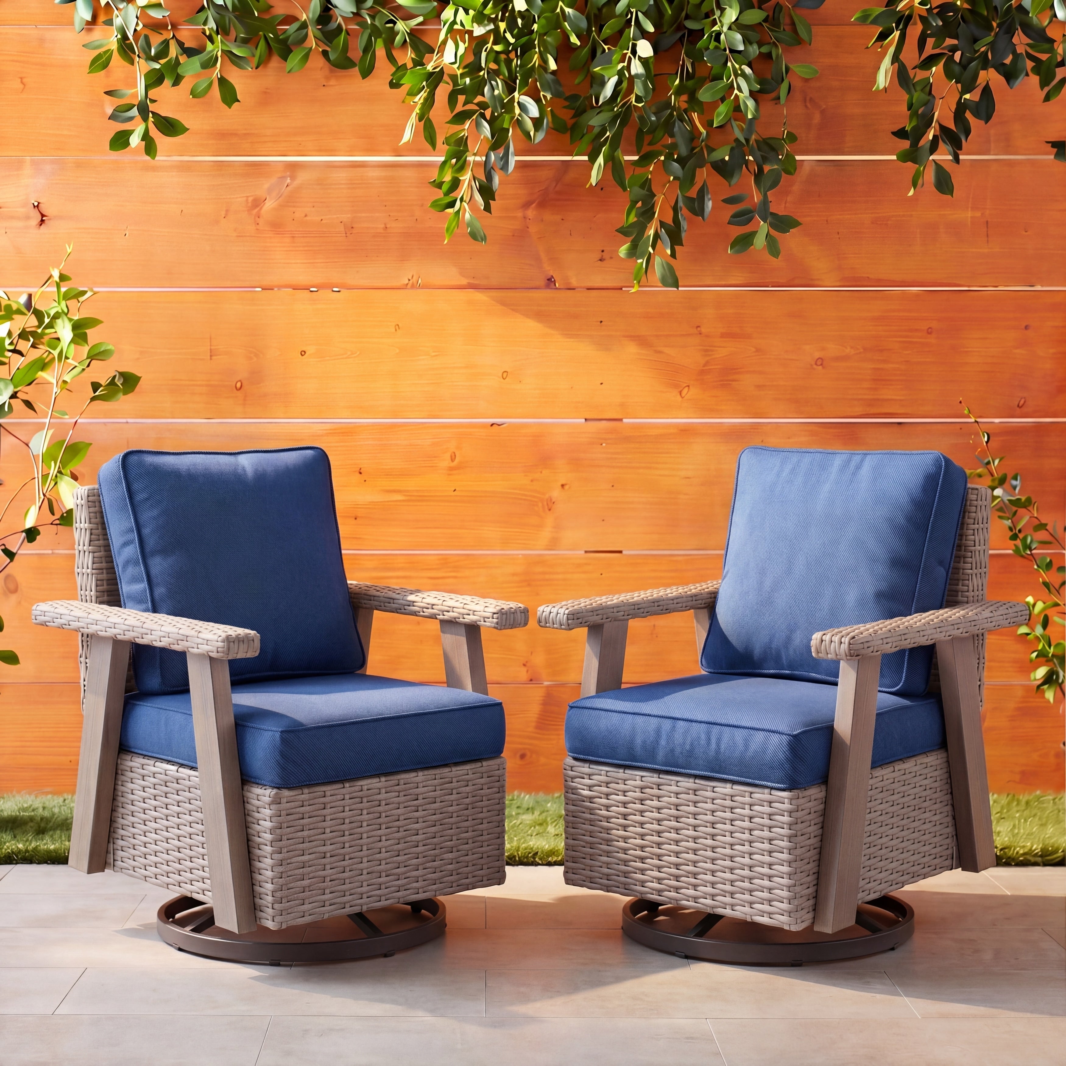 Cozywor Outdoor Rattan Swivel Rocking Chair With Cushions