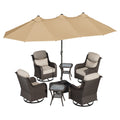 Cozywor Outdoor Swivel Chair Set With Side Tables And 15 Ft Enhanced Patio Umbrella Blue