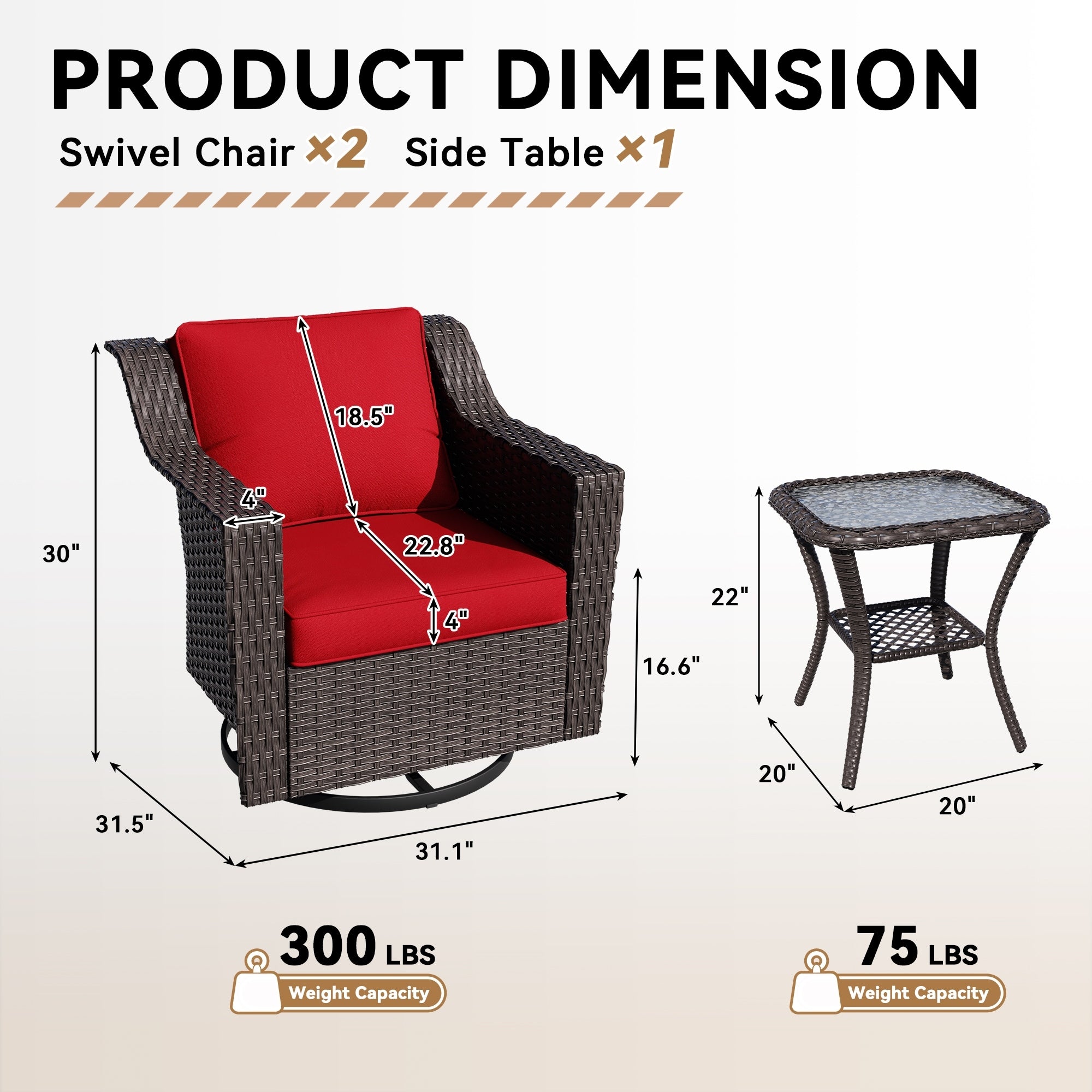 Cozywor Outdoor Swivel Rocking Chair With Side Table