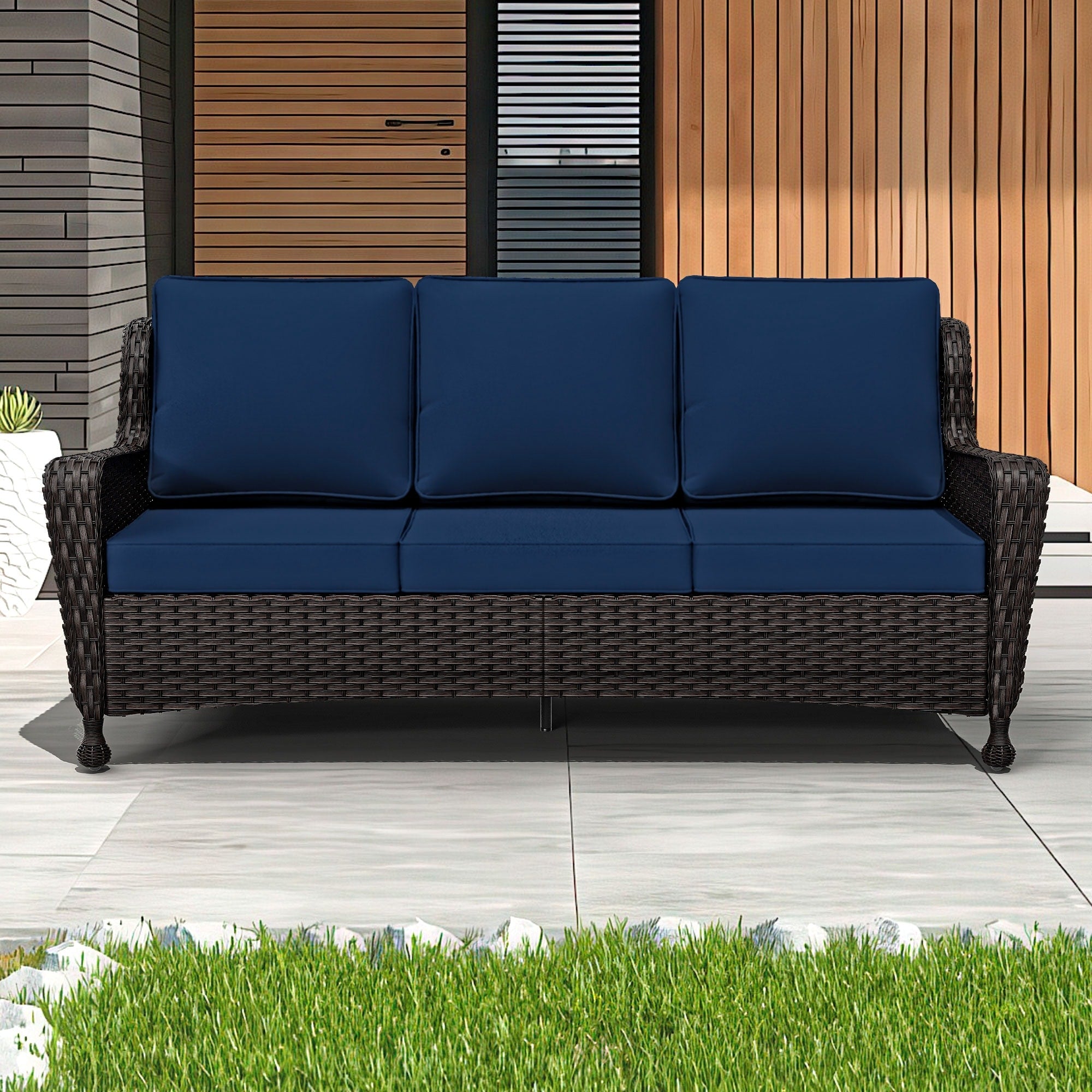 Cozywor Outdoor Wicker Sofa With Cushions