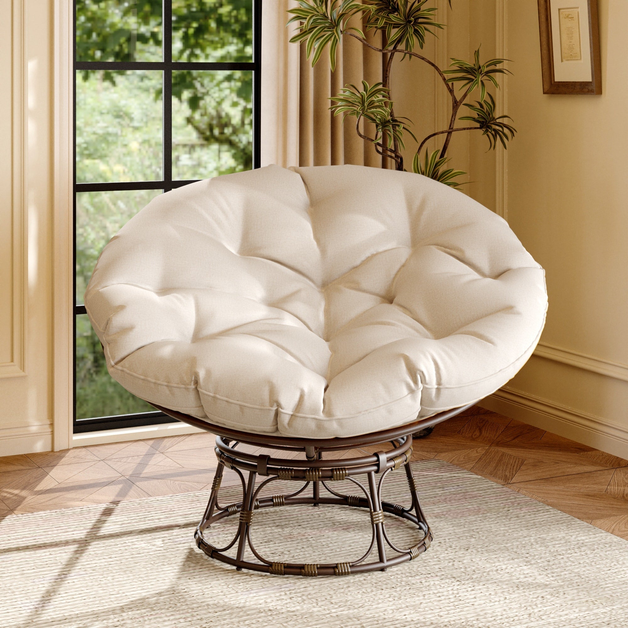 Cozywor Papasan Patio Chair With Cushions Beige