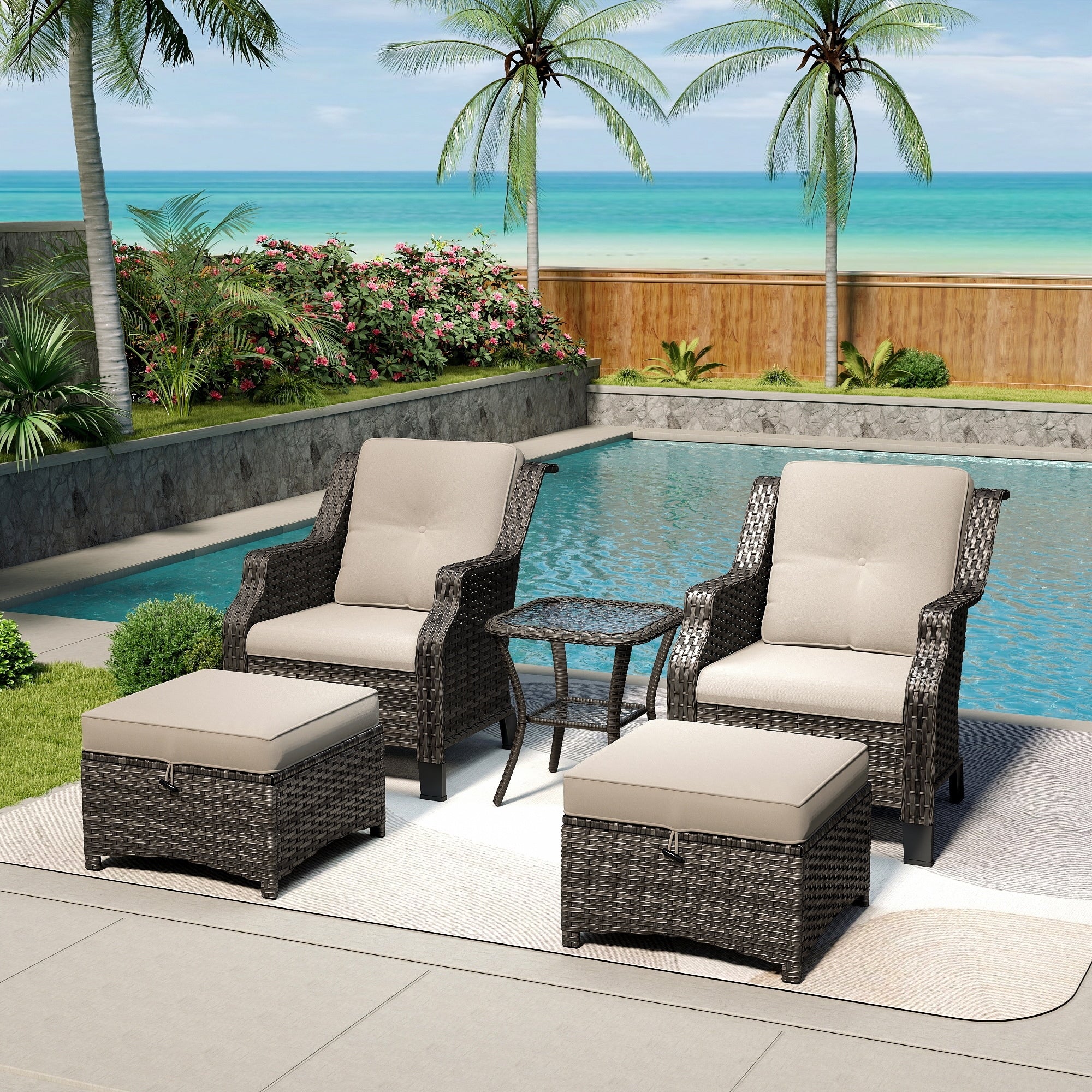 Cozywor Premium Outdoor Patio Lounge Set With Ergonomic Design And All Weather Comfort Beige