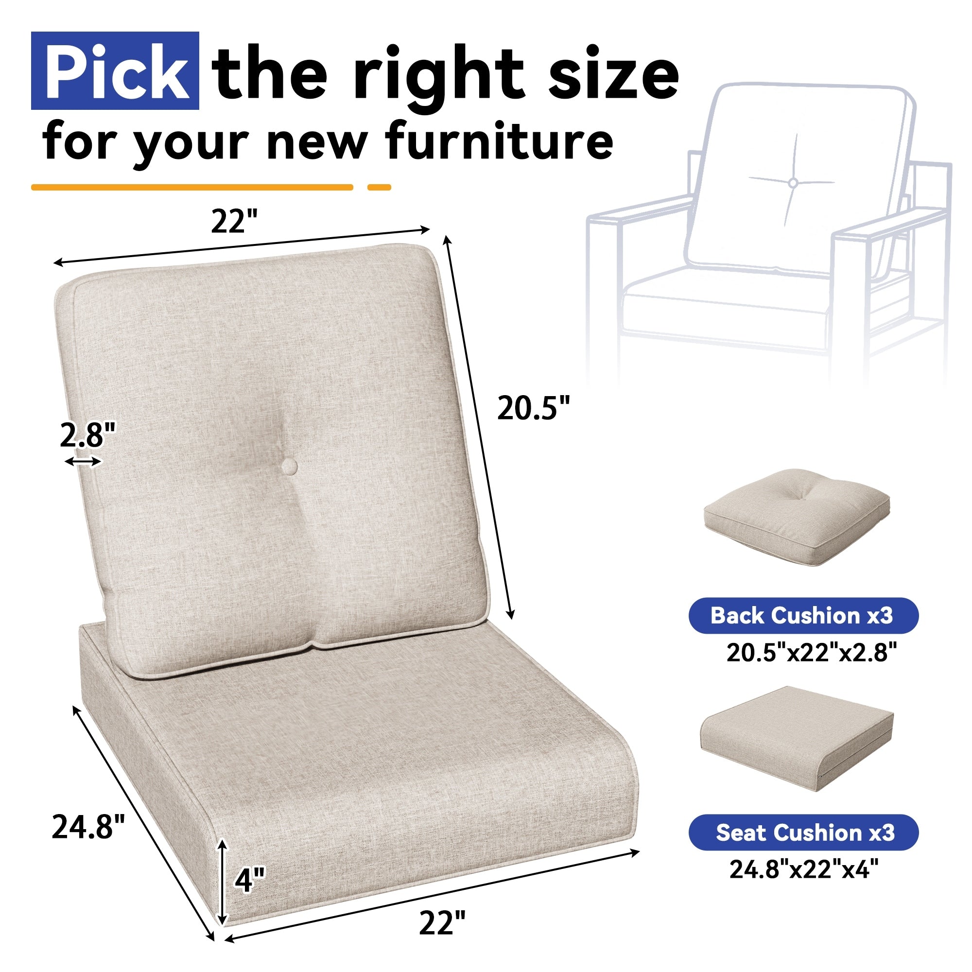 Cozywor Premium Outdoor Sofa Cushion Set With High Resilience Memory Foam And Weather Resistant Olefin Fabric