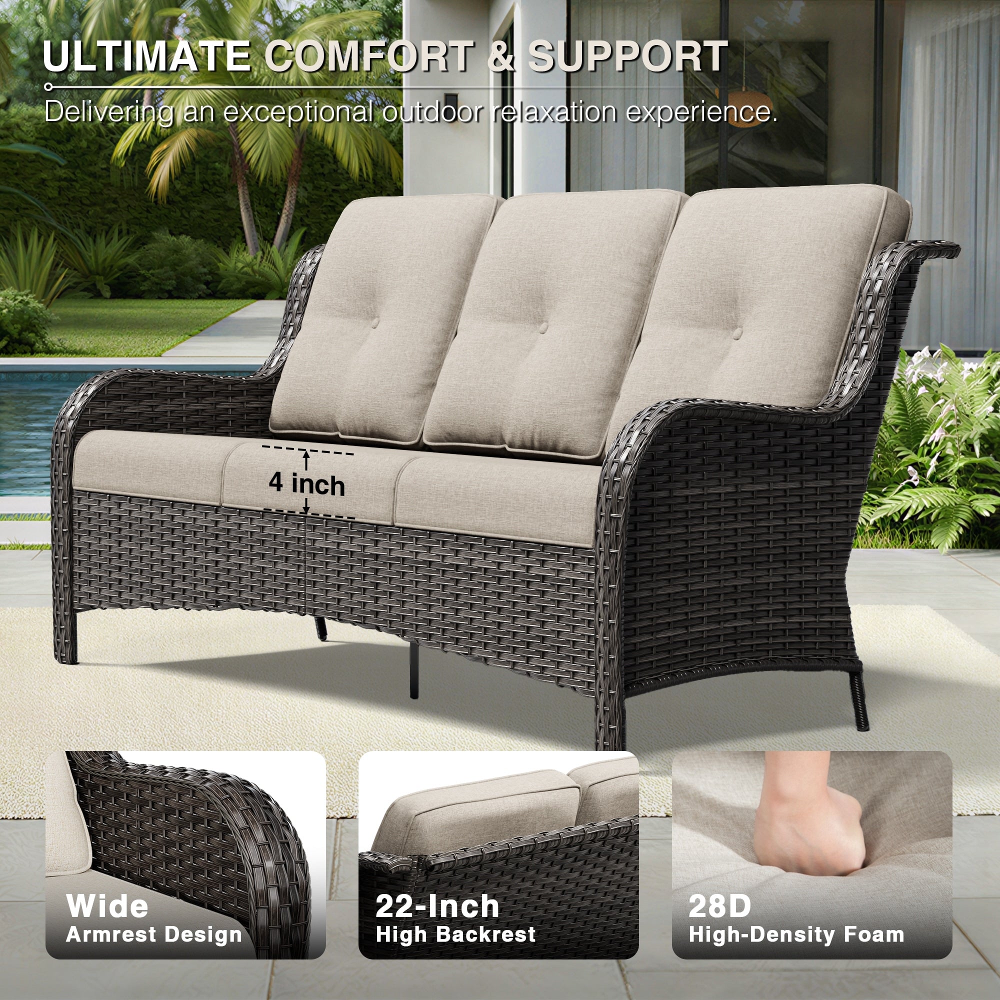 Cozywor Premium Outdoor Wicker Seating Set With Multi Functional Ottomans